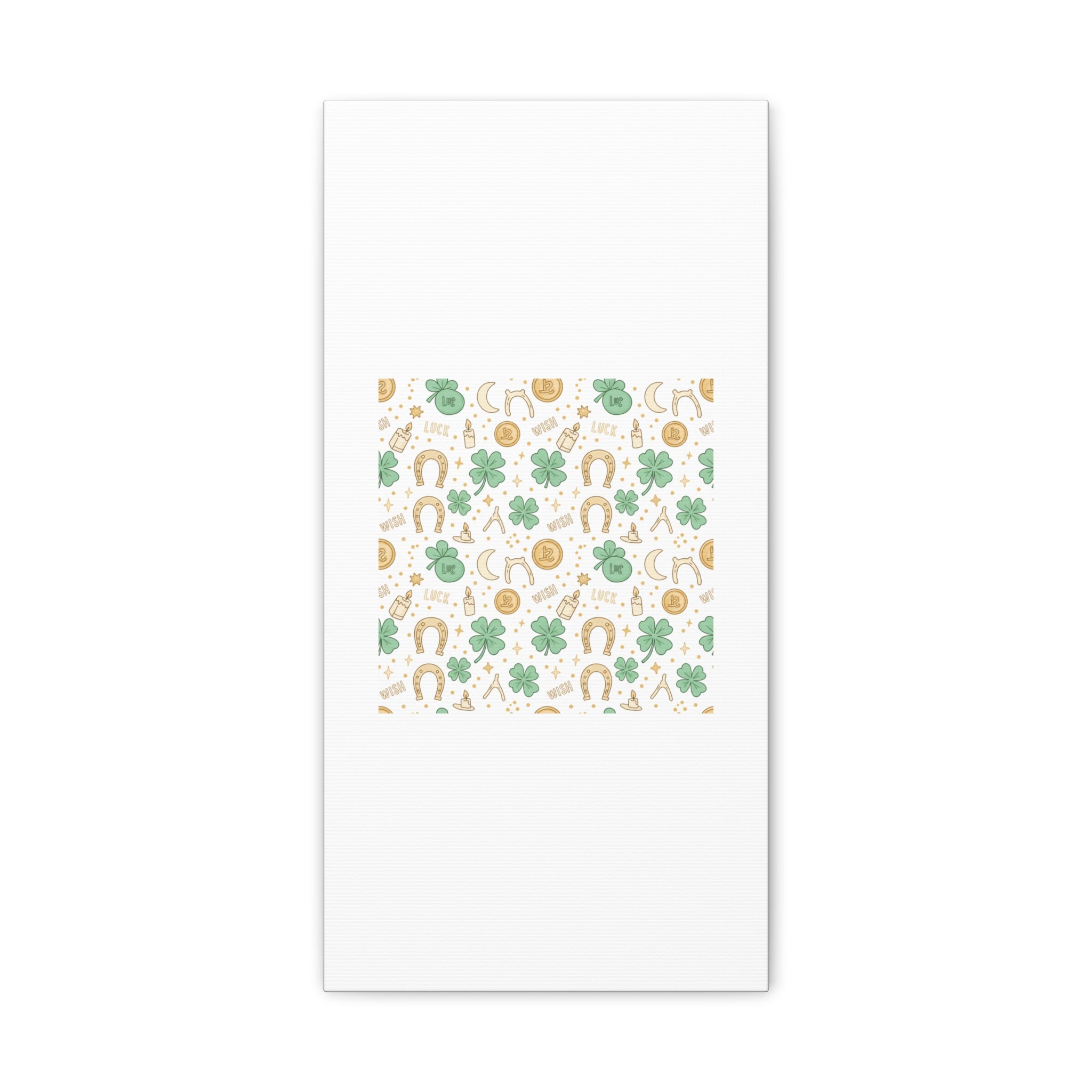 Lucky Charm Sticker Pattern Canvas, Mint Gold Talisman Print