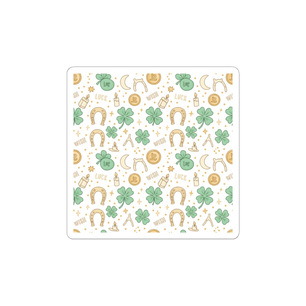 Lucky Charm Pattern Kiss-Cut Stickers | Mint Gold Good Luck Symbols