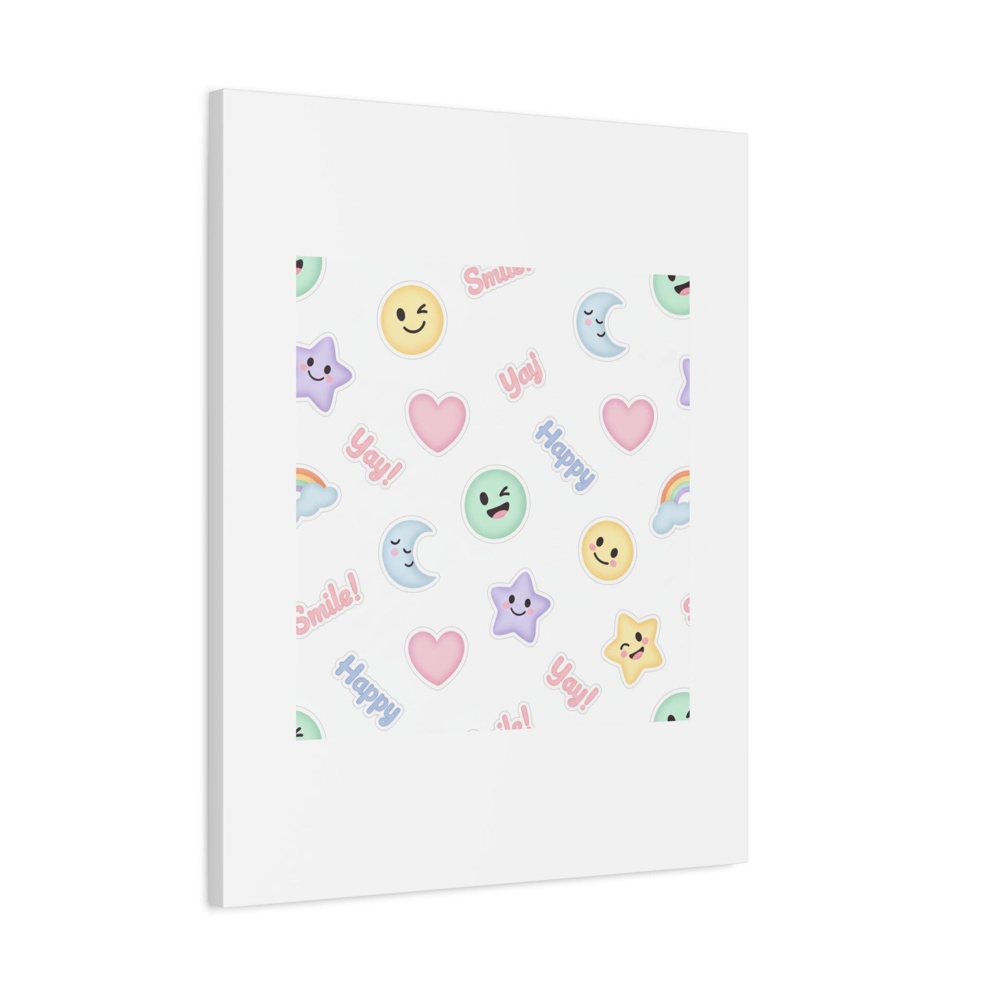 Hand-Drawn Emoticon Pattern Canvas | Cute Emoji Sticker Pastel Print