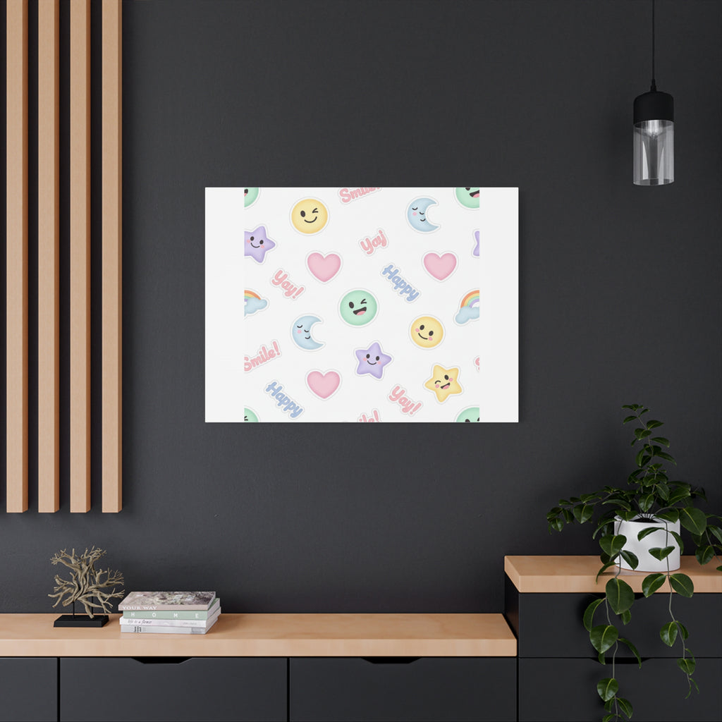 Hand-Drawn Emoticon Pattern Canvas | Cute Emoji Sticker Pastel Print