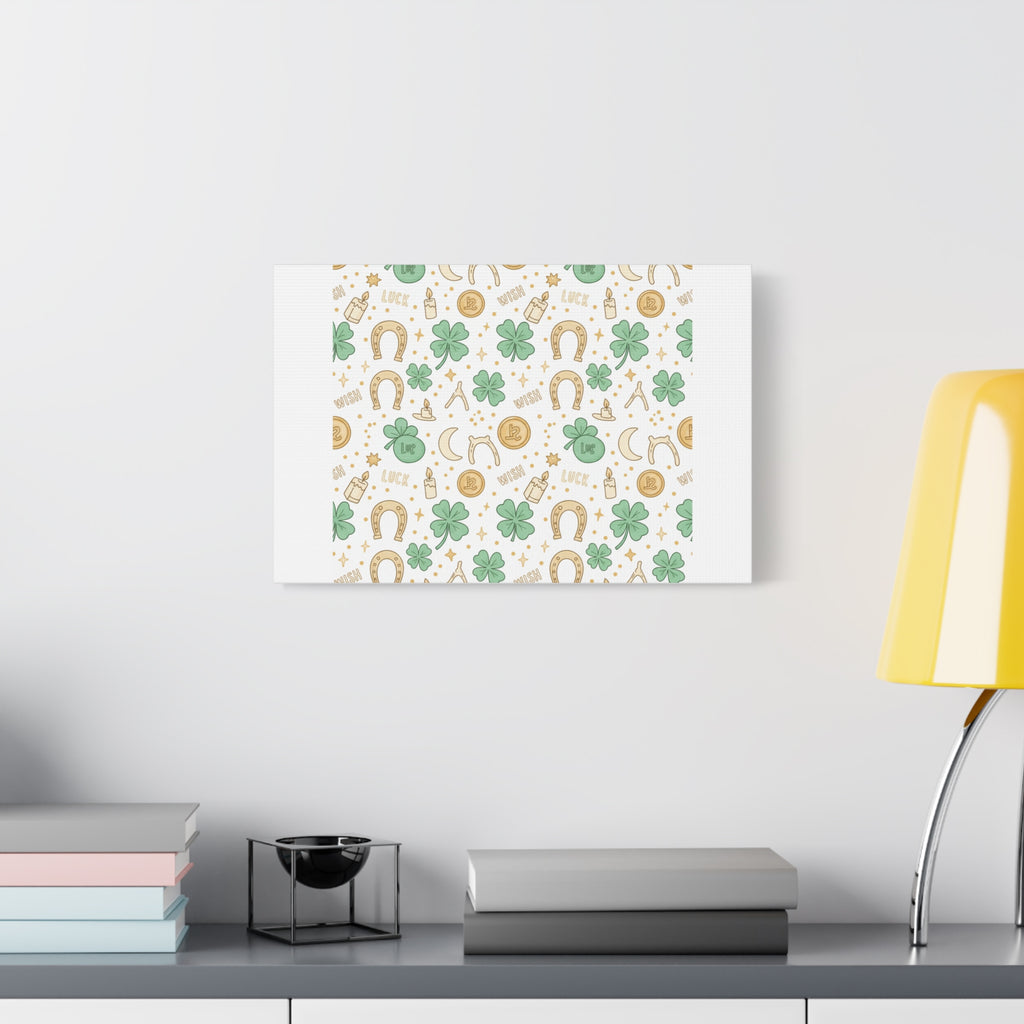 Lucky Charm Sticker Pattern Canvas, Mint Gold Talisman Print