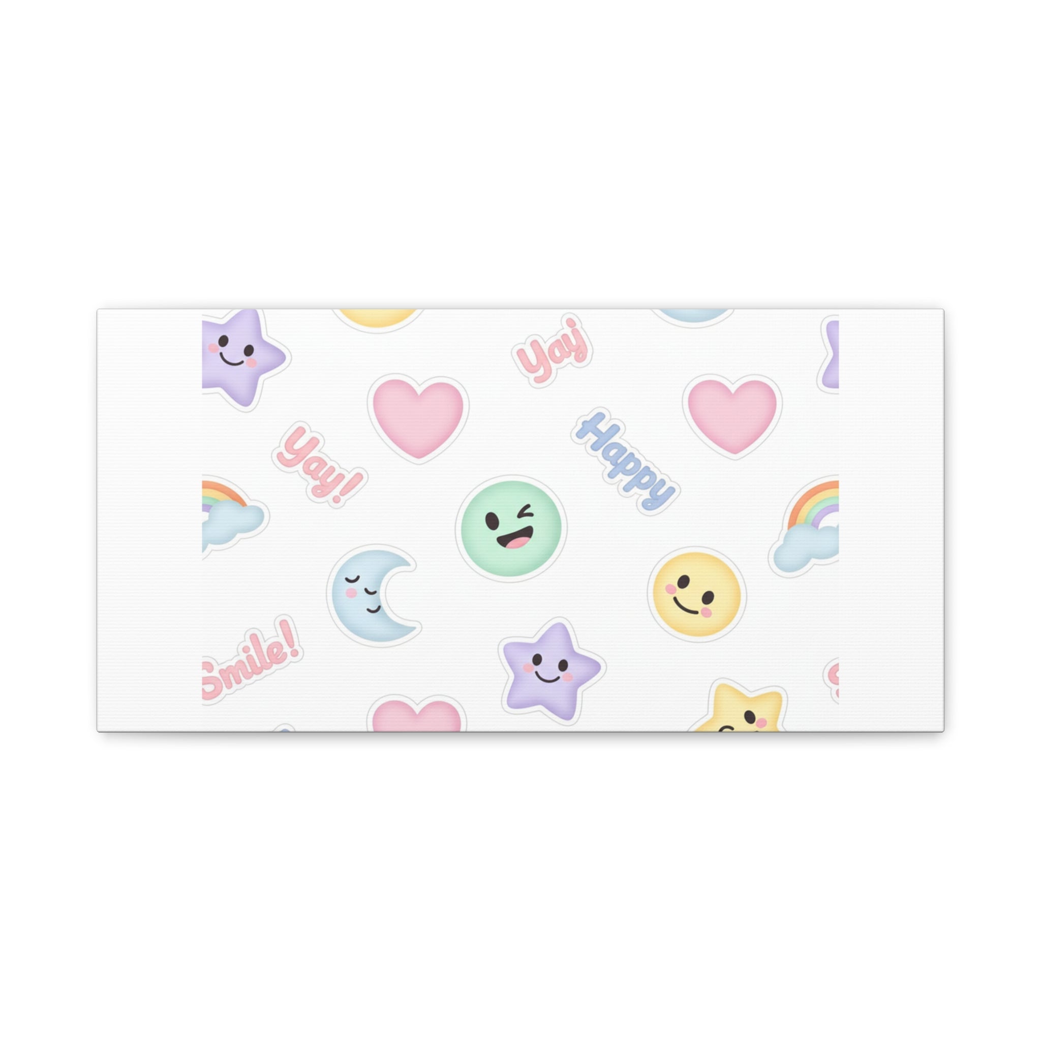 Hand-Drawn Emoticon Pattern Canvas | Cute Emoji Sticker Pastel Print