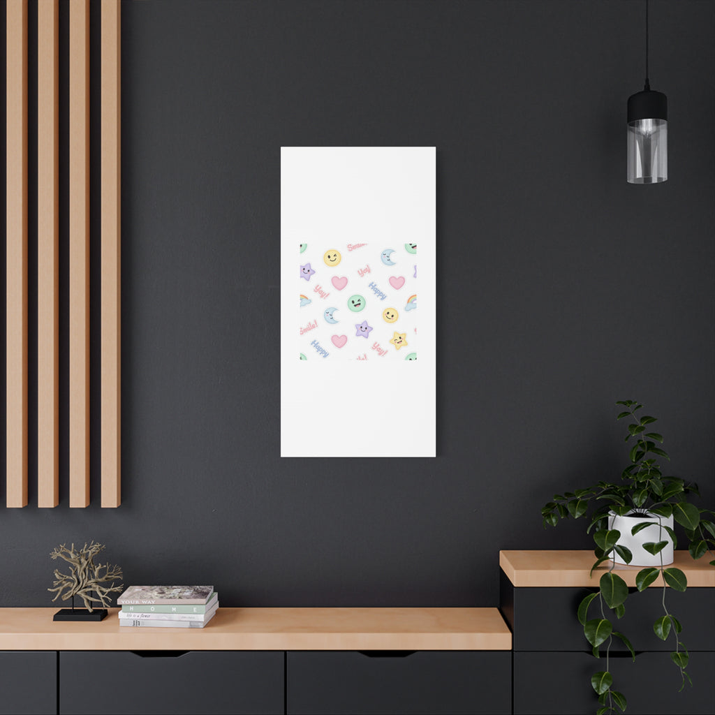 Hand-Drawn Emoticon Pattern Canvas | Cute Emoji Sticker Pastel Print