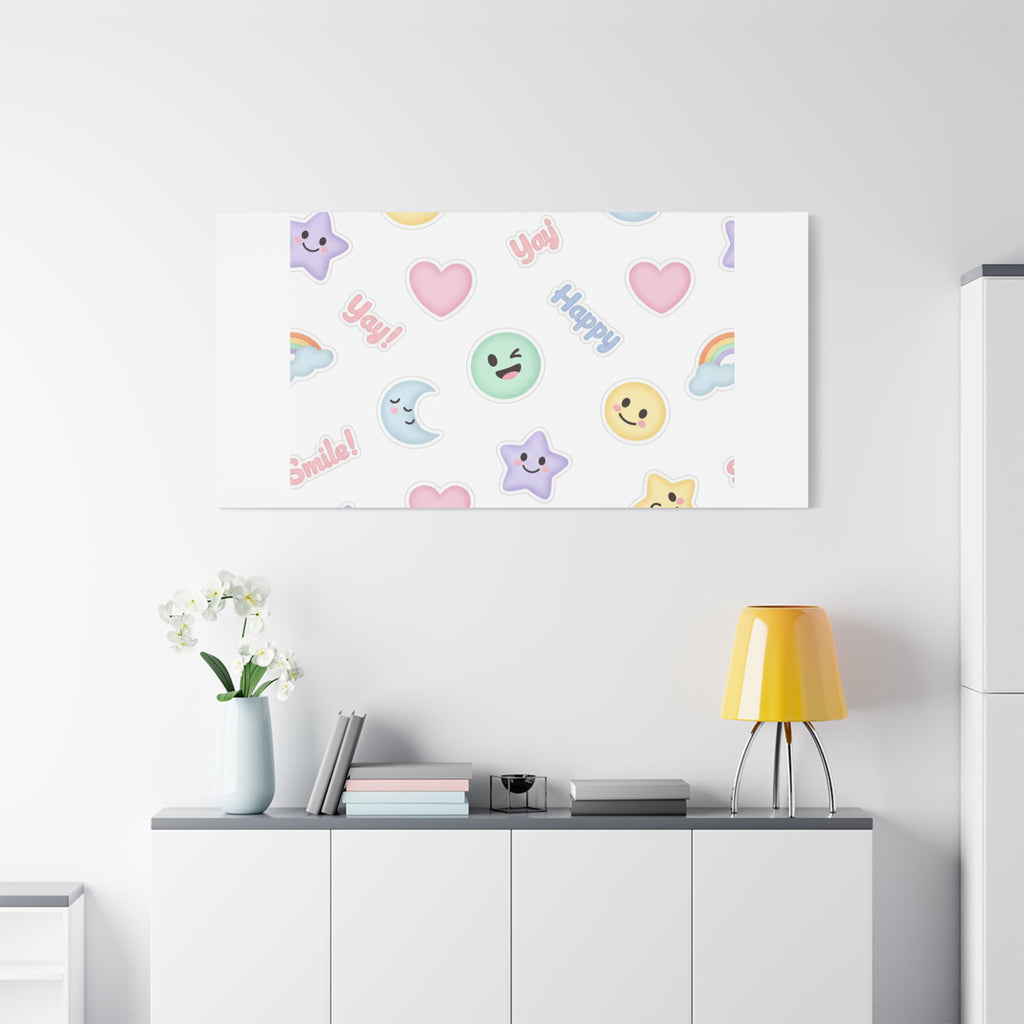 Hand-Drawn Emoticon Pattern Canvas | Cute Emoji Sticker Pastel Print