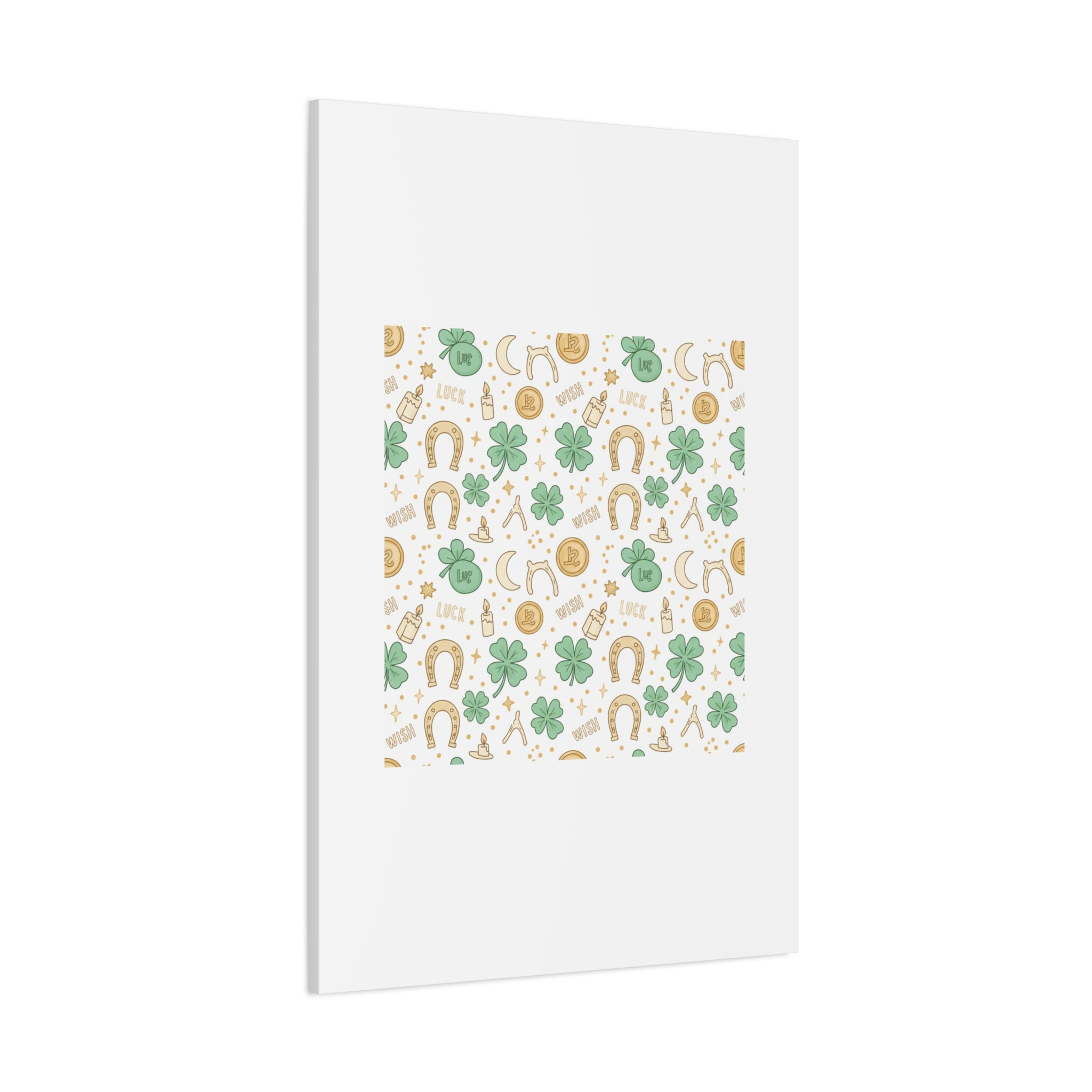 Lucky Charm Sticker Pattern Canvas, Mint Gold Talisman Print
