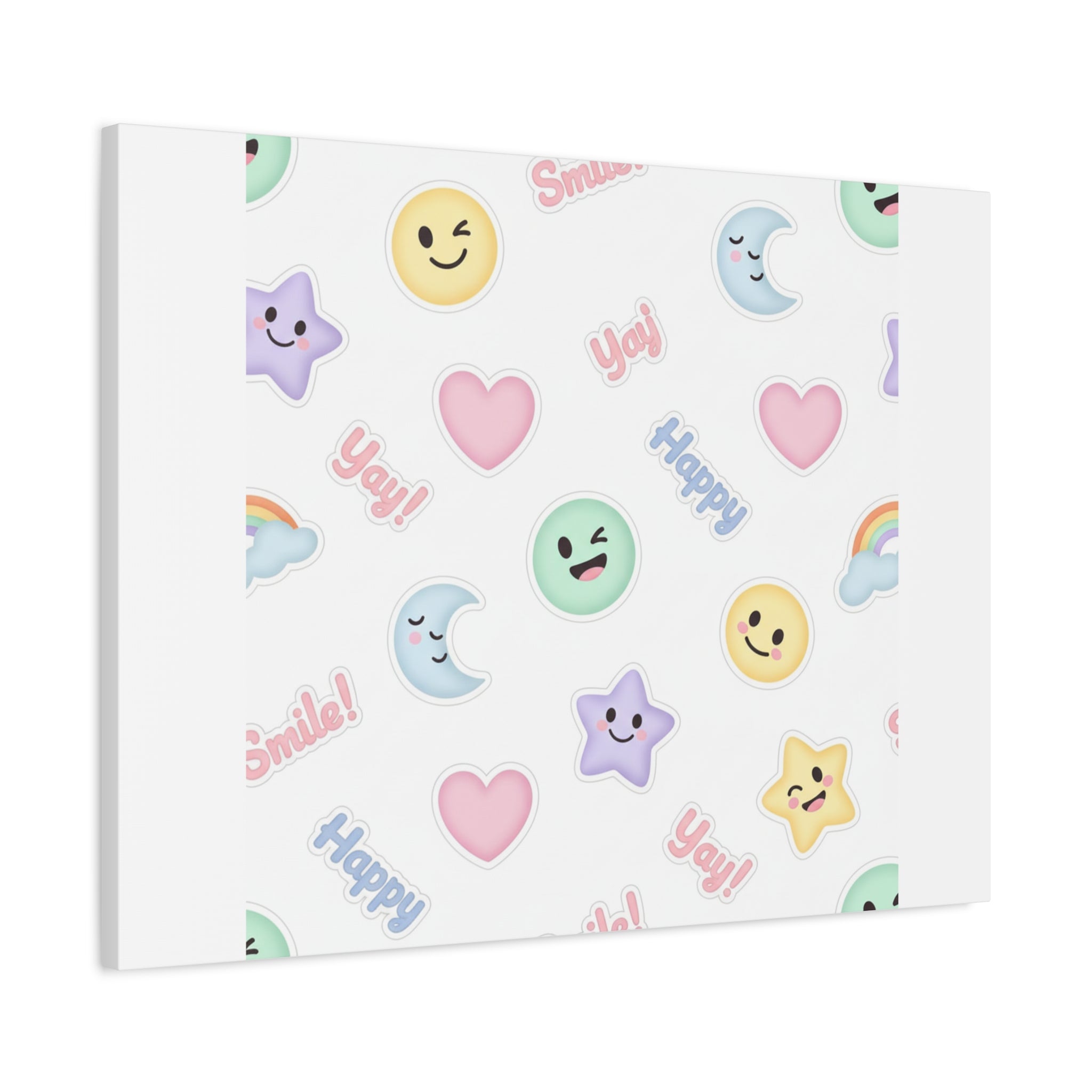 Hand-Drawn Emoticon Pattern Canvas | Cute Emoji Sticker Pastel Print