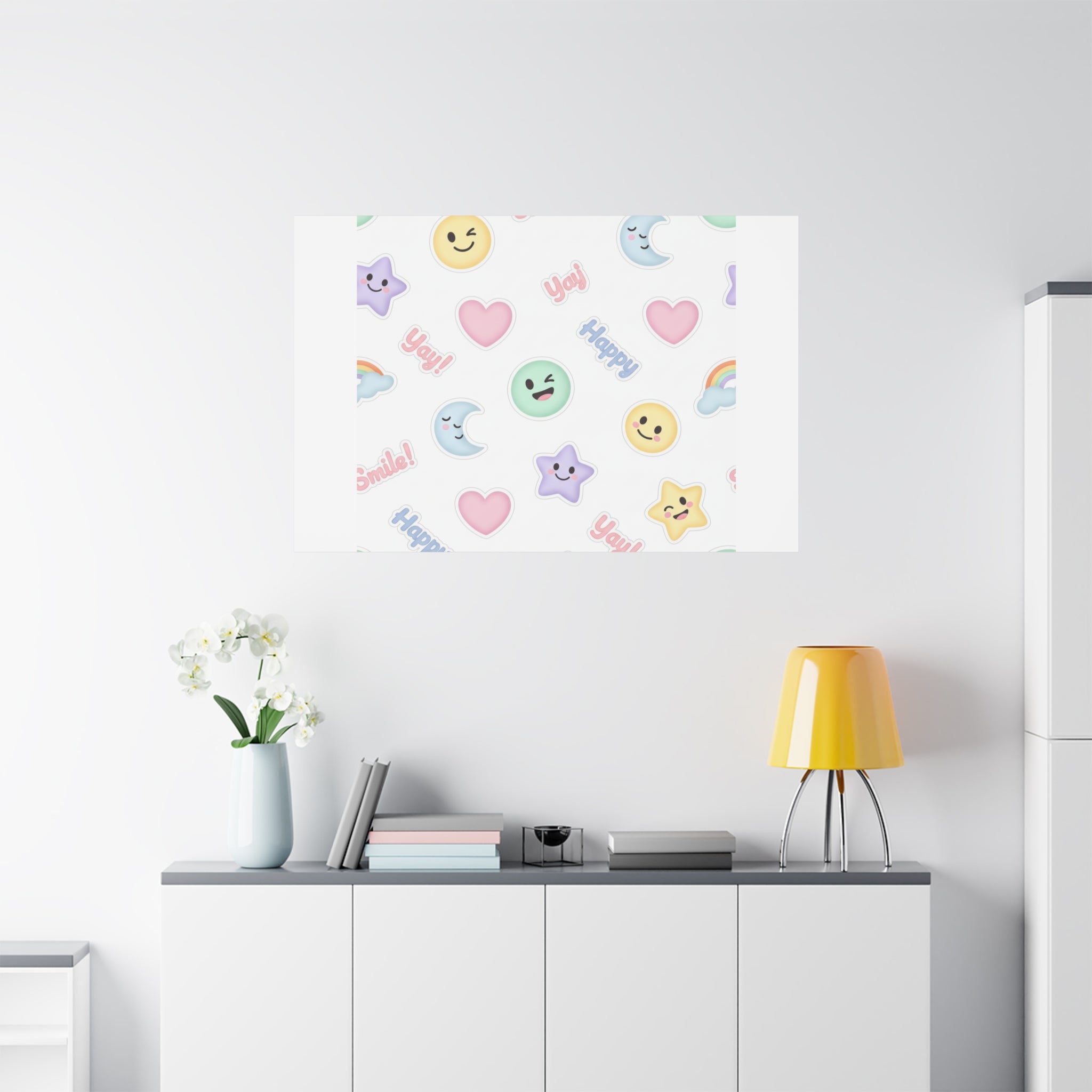Hand-Drawn Emoticon Pattern Canvas | Cute Emoji Sticker Pastel Print