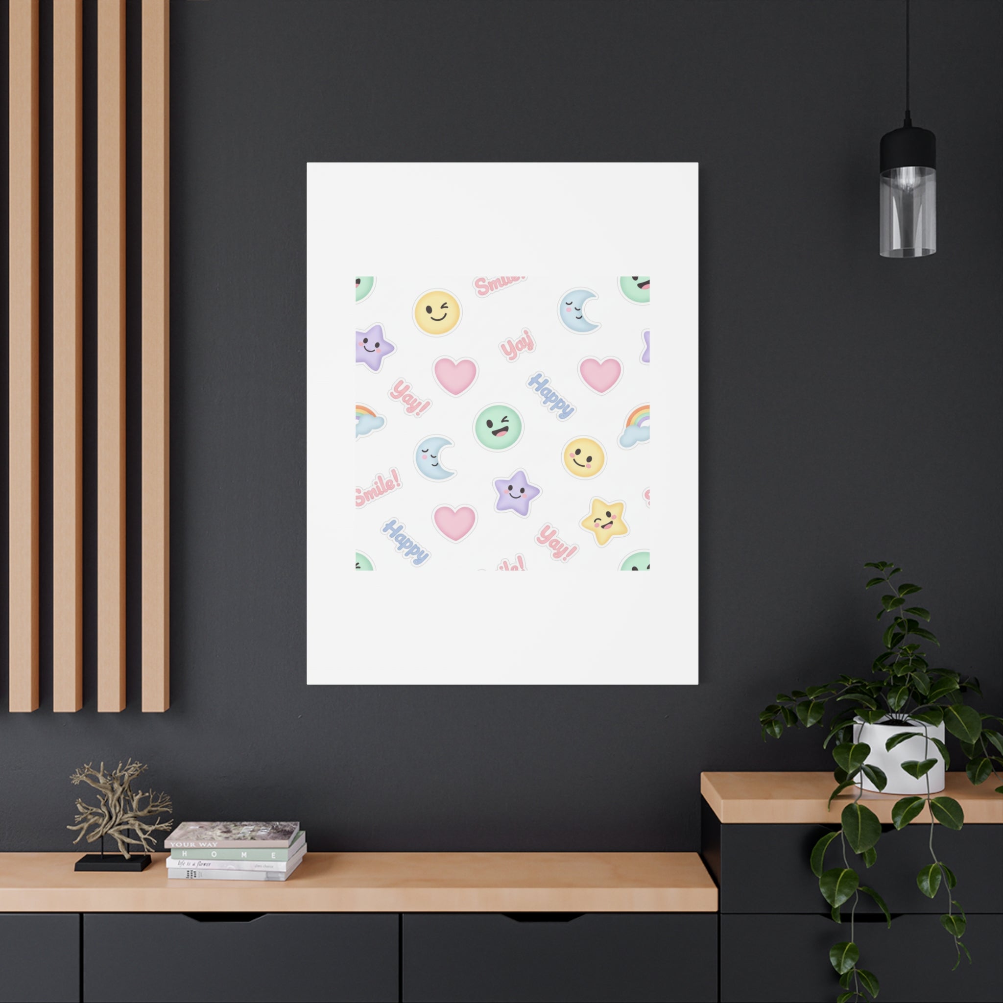 Hand-Drawn Emoticon Pattern Canvas | Cute Emoji Sticker Pastel Print