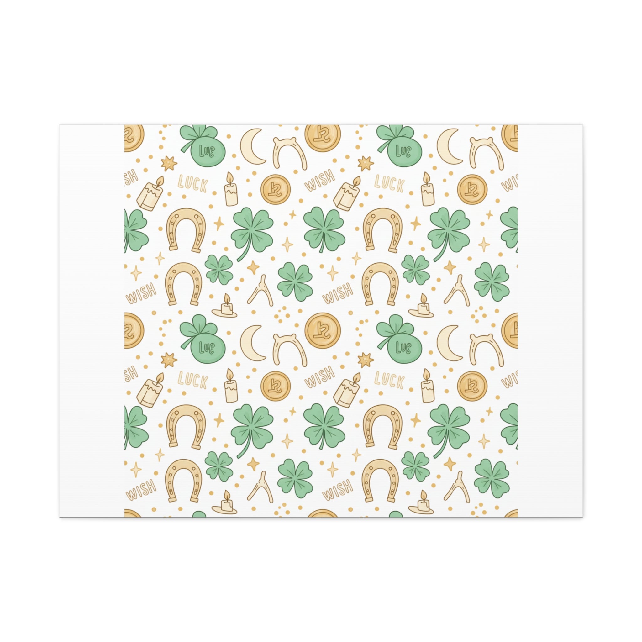 Lucky Charm Sticker Pattern Canvas, Mint Gold Talisman Print