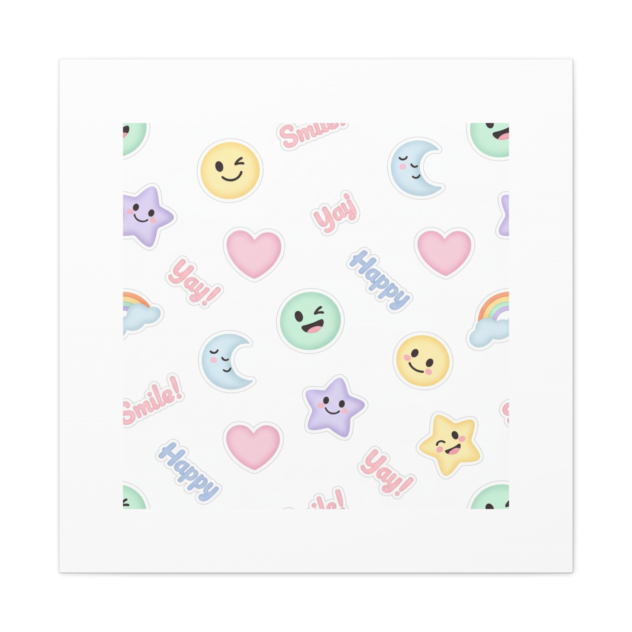 Hand-Drawn Emoticon Pattern Canvas | Cute Emoji Sticker Pastel Print