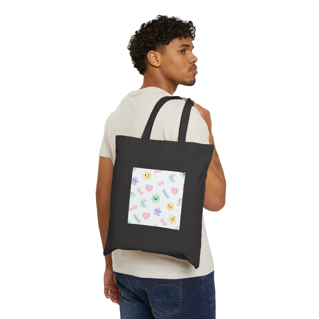 Hand-Drawn Emoticon Pattern Tote | Cute Emoji Sticker Repeat Print
