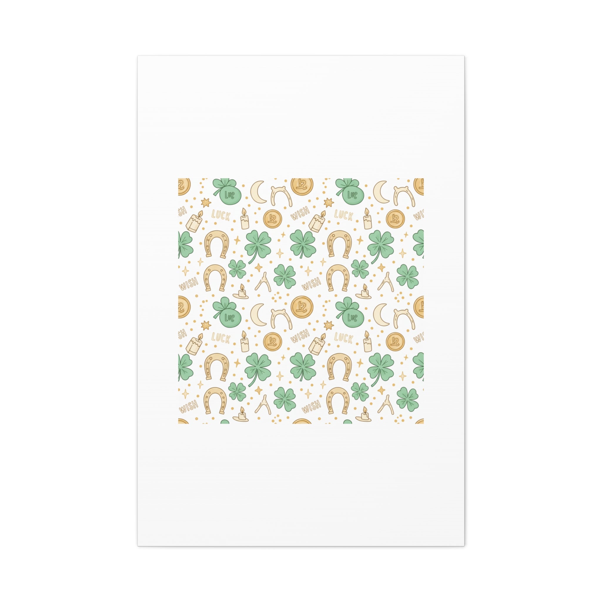 Lucky Charm Sticker Pattern Canvas, Mint Gold Talisman Print