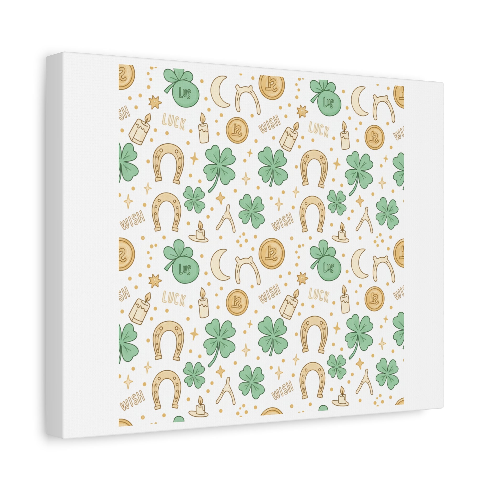 Lucky Charm Sticker Pattern Canvas, Mint Gold Talisman Print
