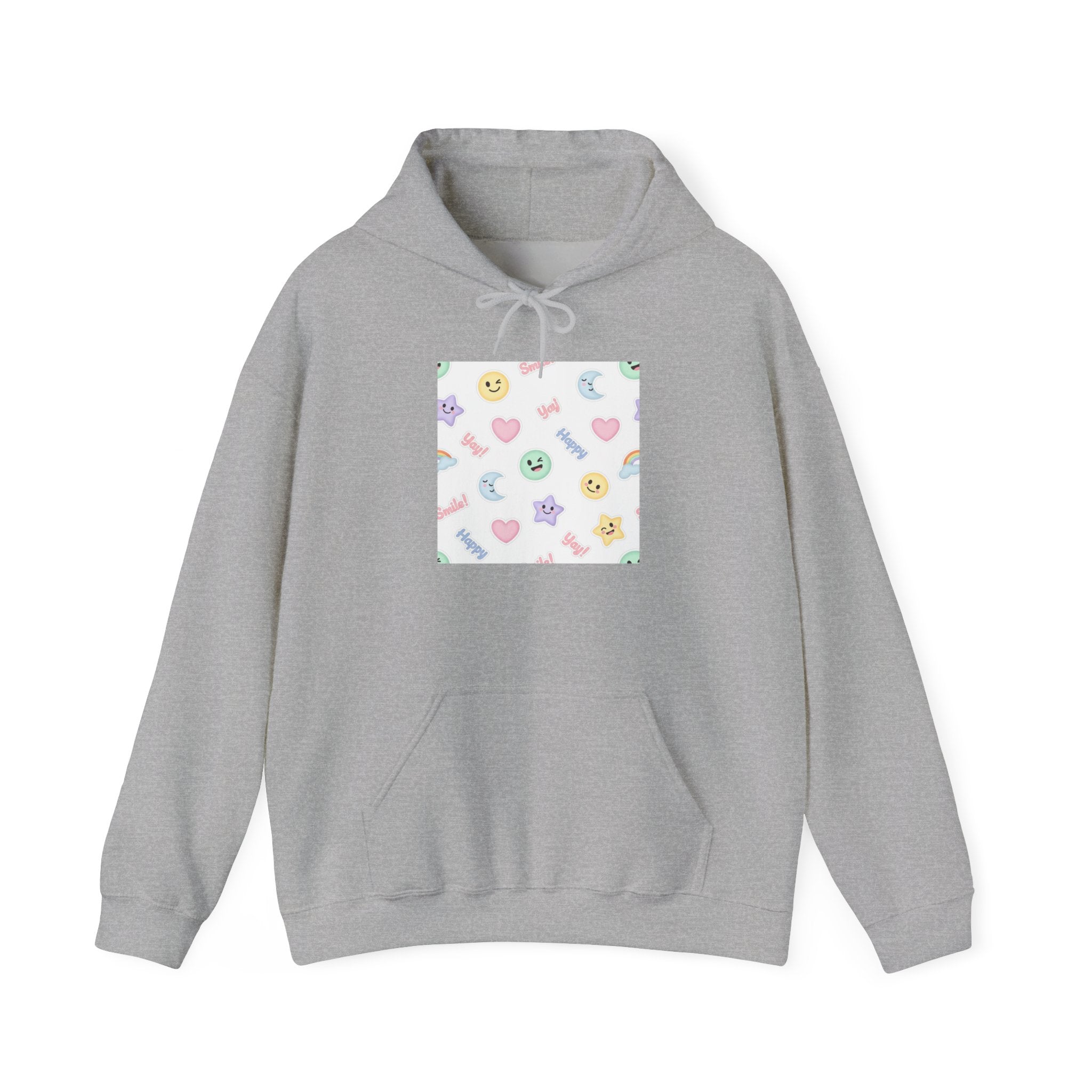 Hand-Drawn Emoticon Pattern Hoodie | Cute Emoji Sticker Repeat Print