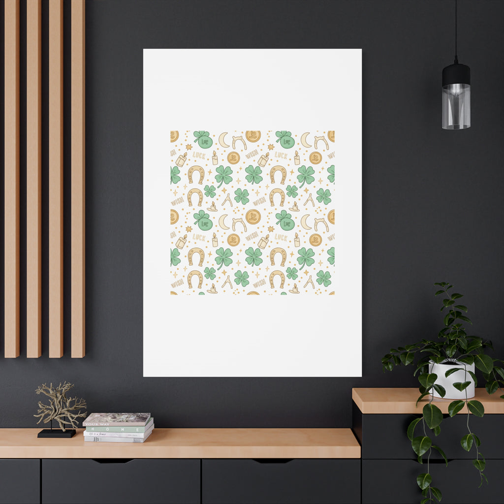 Lucky Charm Sticker Pattern Canvas, Mint Gold Talisman Print