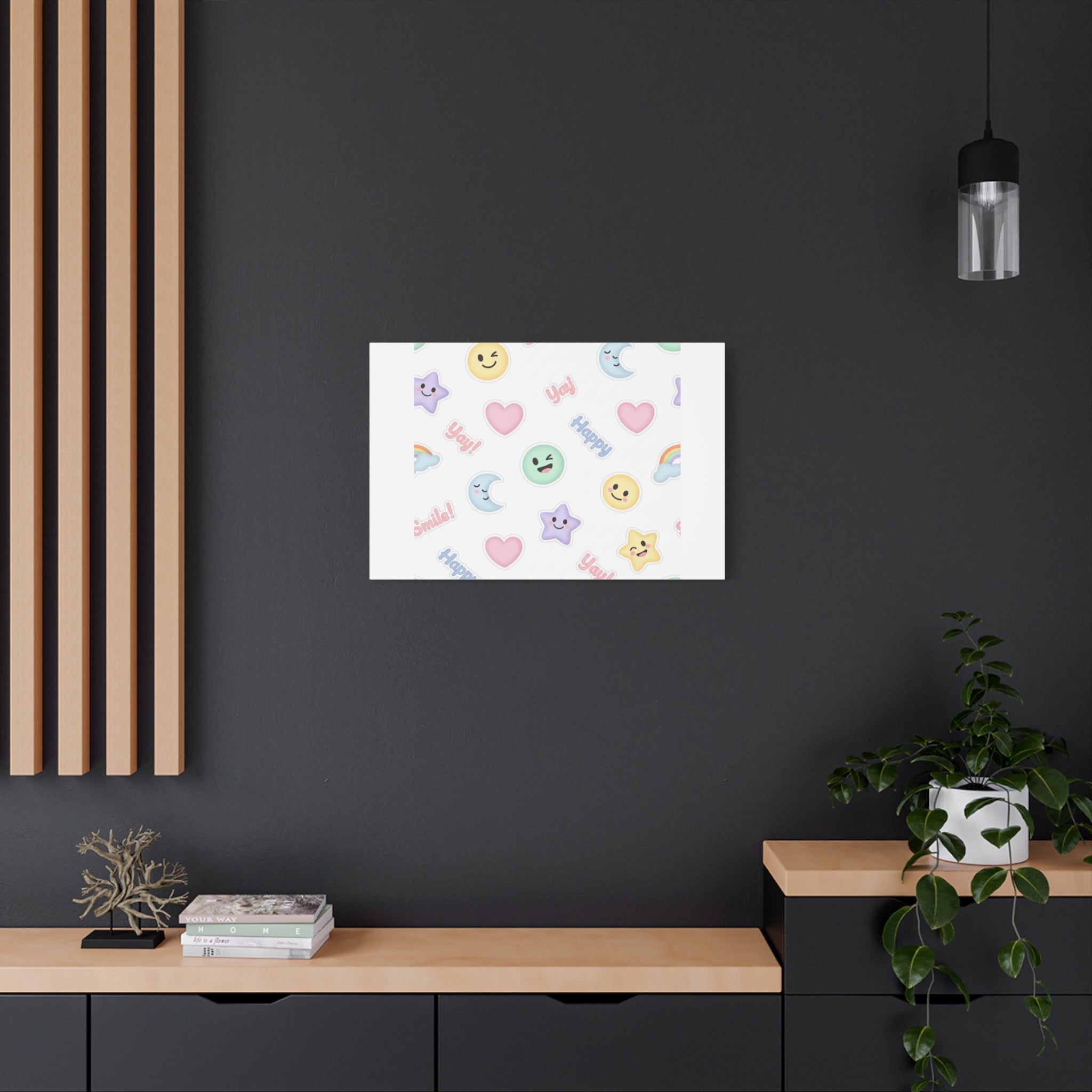 Hand-Drawn Emoticon Pattern Canvas | Cute Emoji Sticker Pastel Print