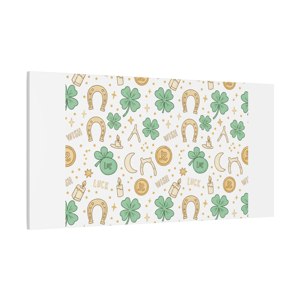 Lucky Charm Sticker Pattern Canvas, Mint Gold Talisman Print