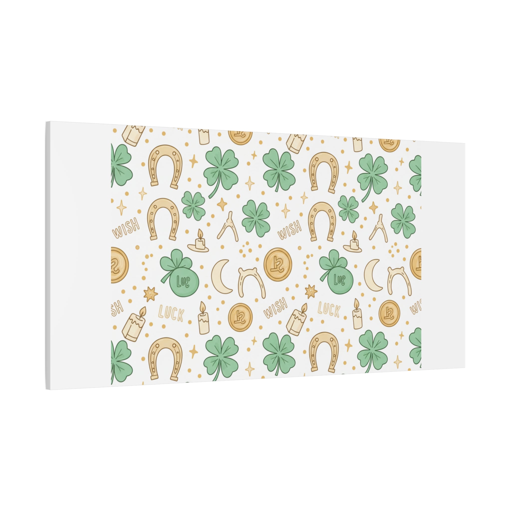 Lucky Charm Sticker Pattern Canvas, Mint Gold Talisman Print
