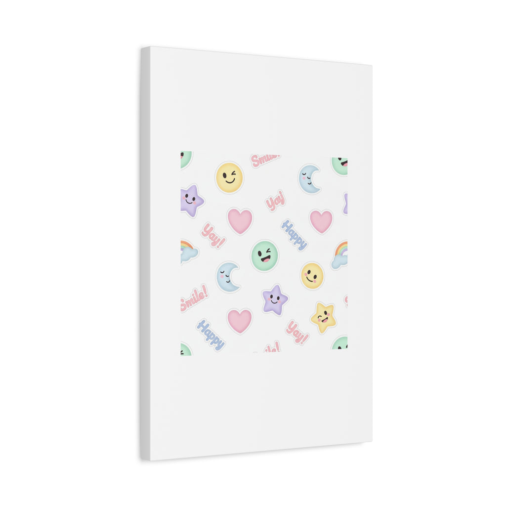 Hand-Drawn Emoticon Pattern Canvas | Cute Emoji Sticker Pastel Print