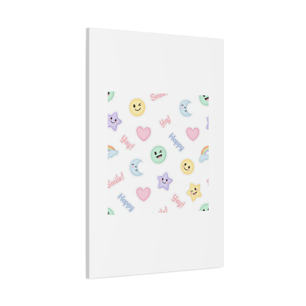 Hand-Drawn Emoticon Pattern Canvas | Cute Emoji Sticker Pastel Print