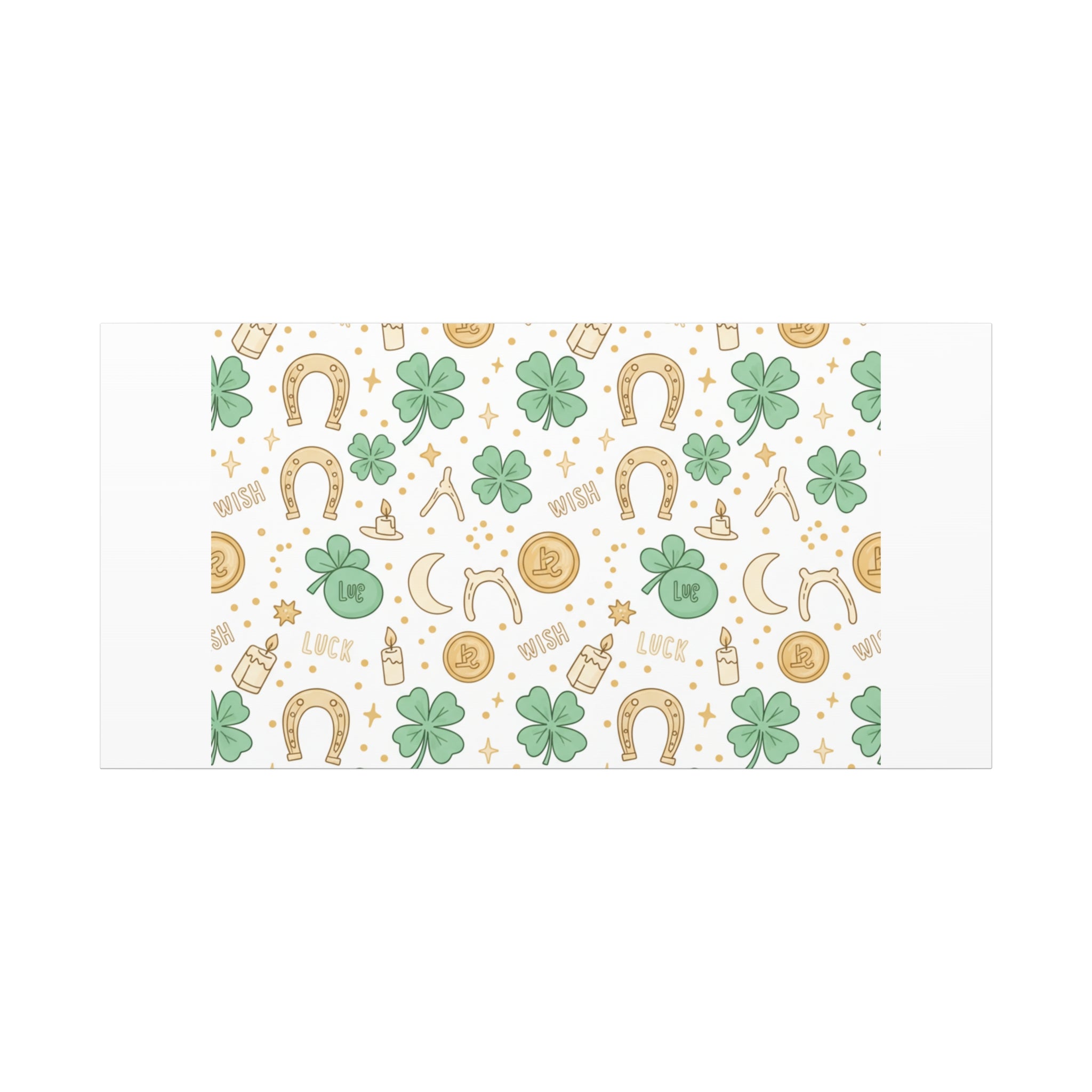 Lucky Charm Sticker Pattern Canvas, Mint Gold Talisman Print