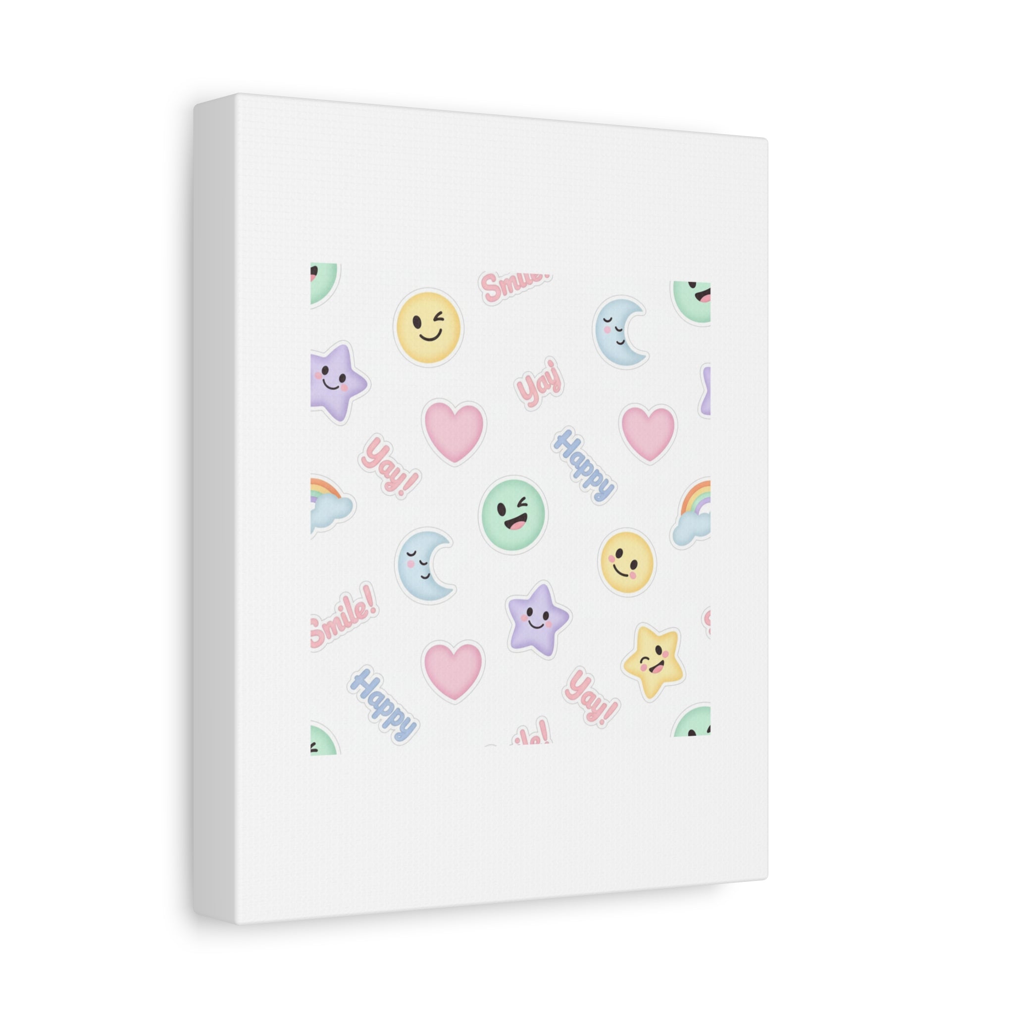 Hand-Drawn Emoticon Pattern Canvas | Cute Emoji Sticker Pastel Print