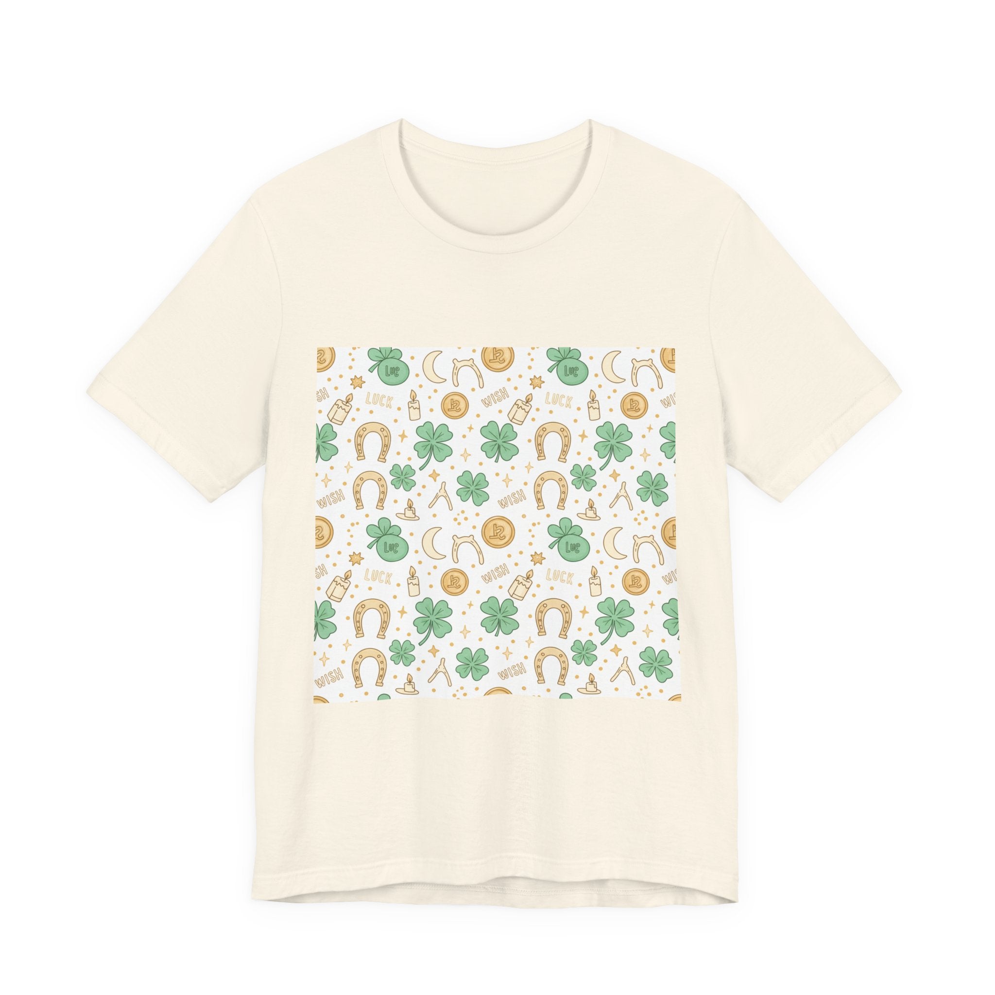 Lucky Charm Sticker Pattern Tee | mint gold good luck symbol print