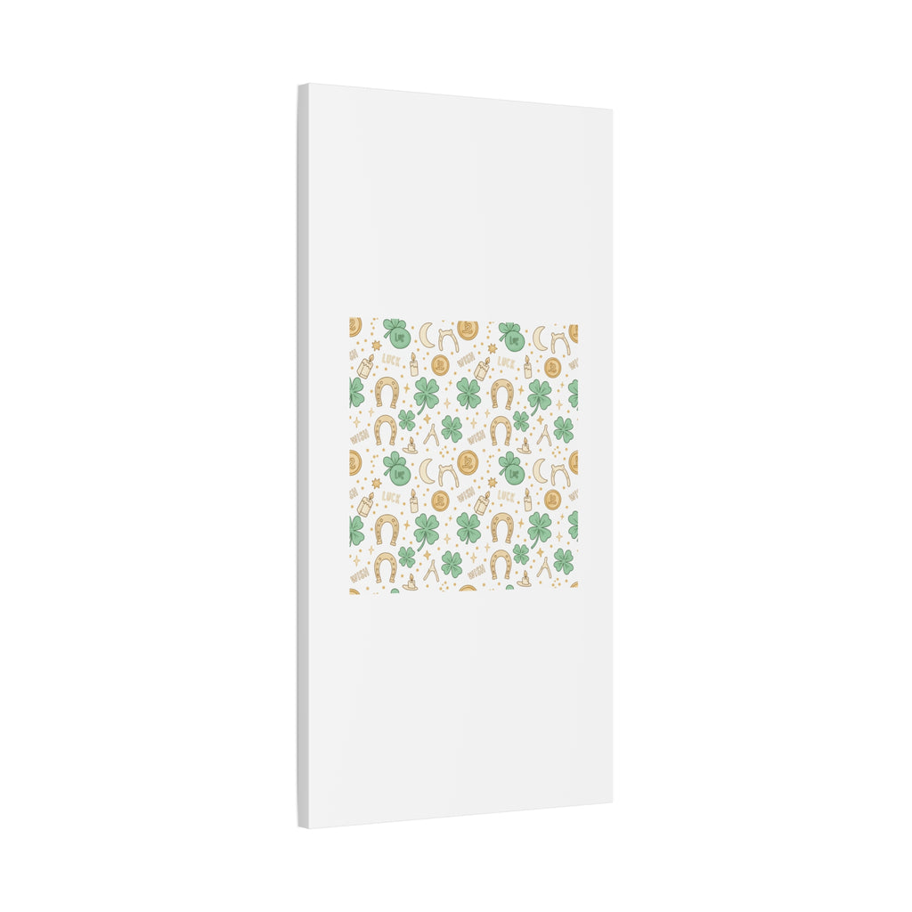 Lucky Charm Sticker Pattern Canvas, Mint Gold Talisman Print