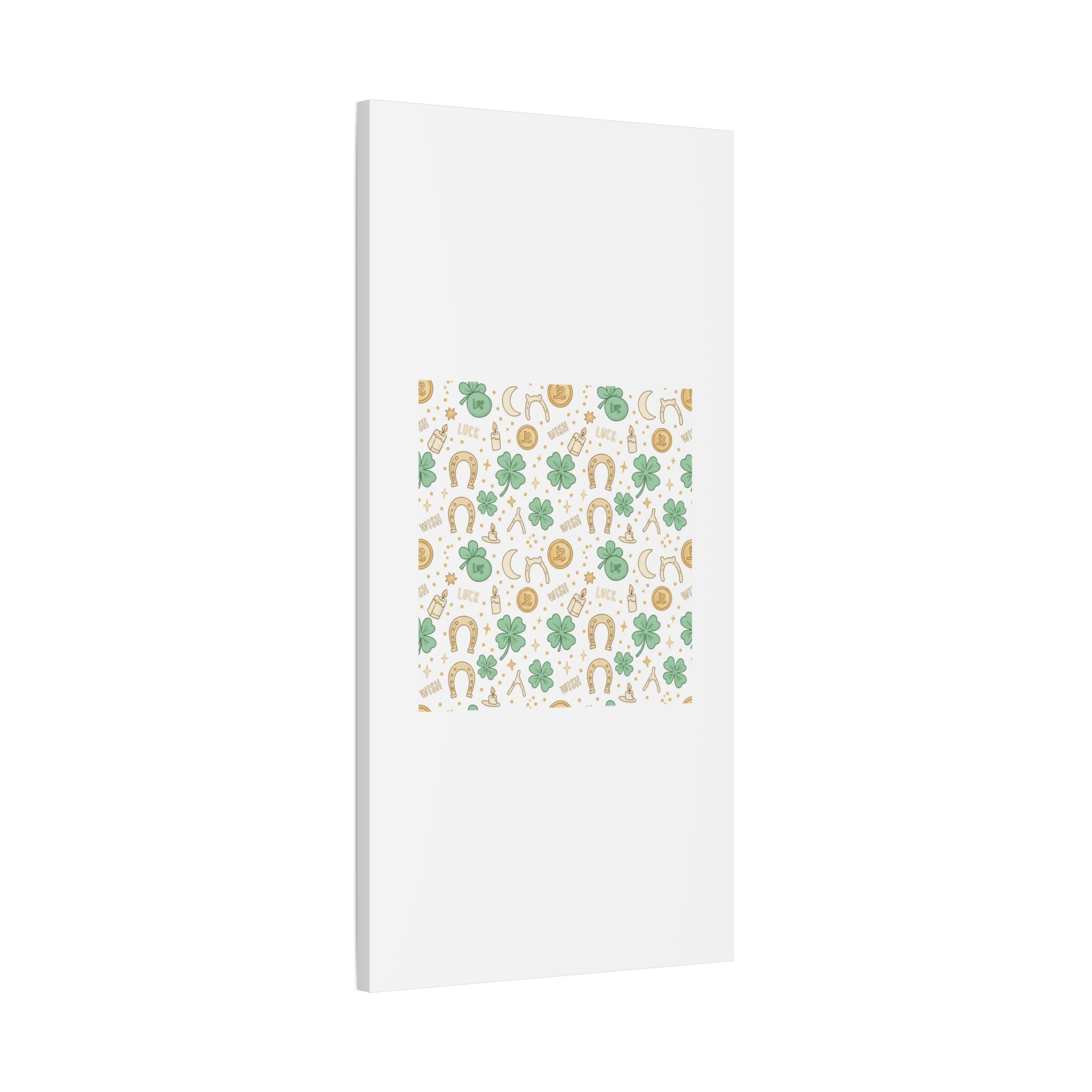 Lucky Charm Sticker Pattern Canvas, Mint Gold Talisman Print