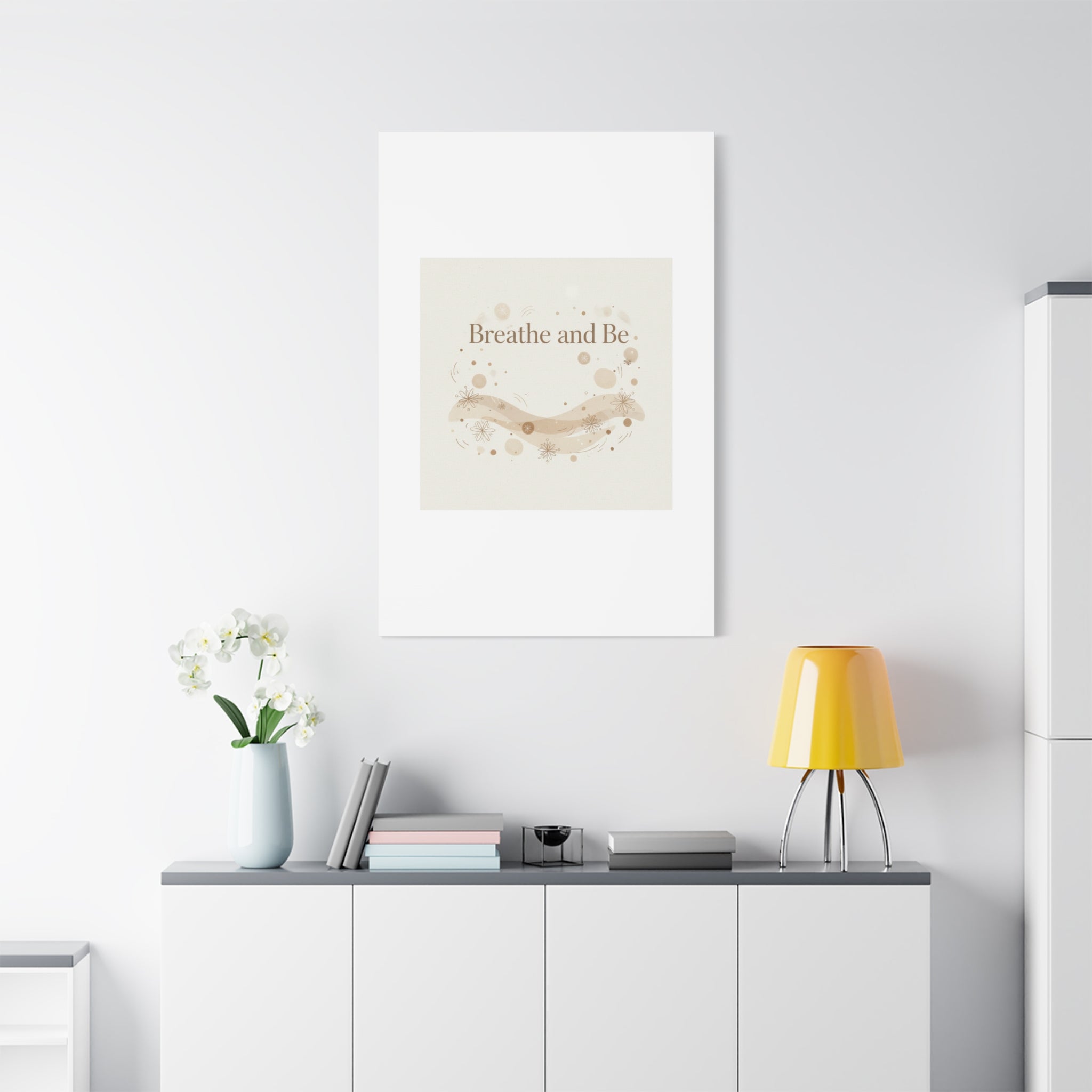 Breathe and Be Canvas, Minimal Cozy Slow Life Wall Art | Neutral Micro-Print