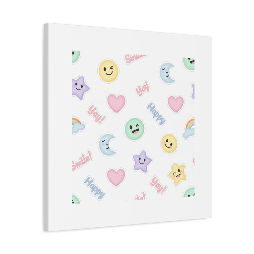 Hand-Drawn Emoticon Pattern Canvas | Cute Emoji Sticker Pastel Print