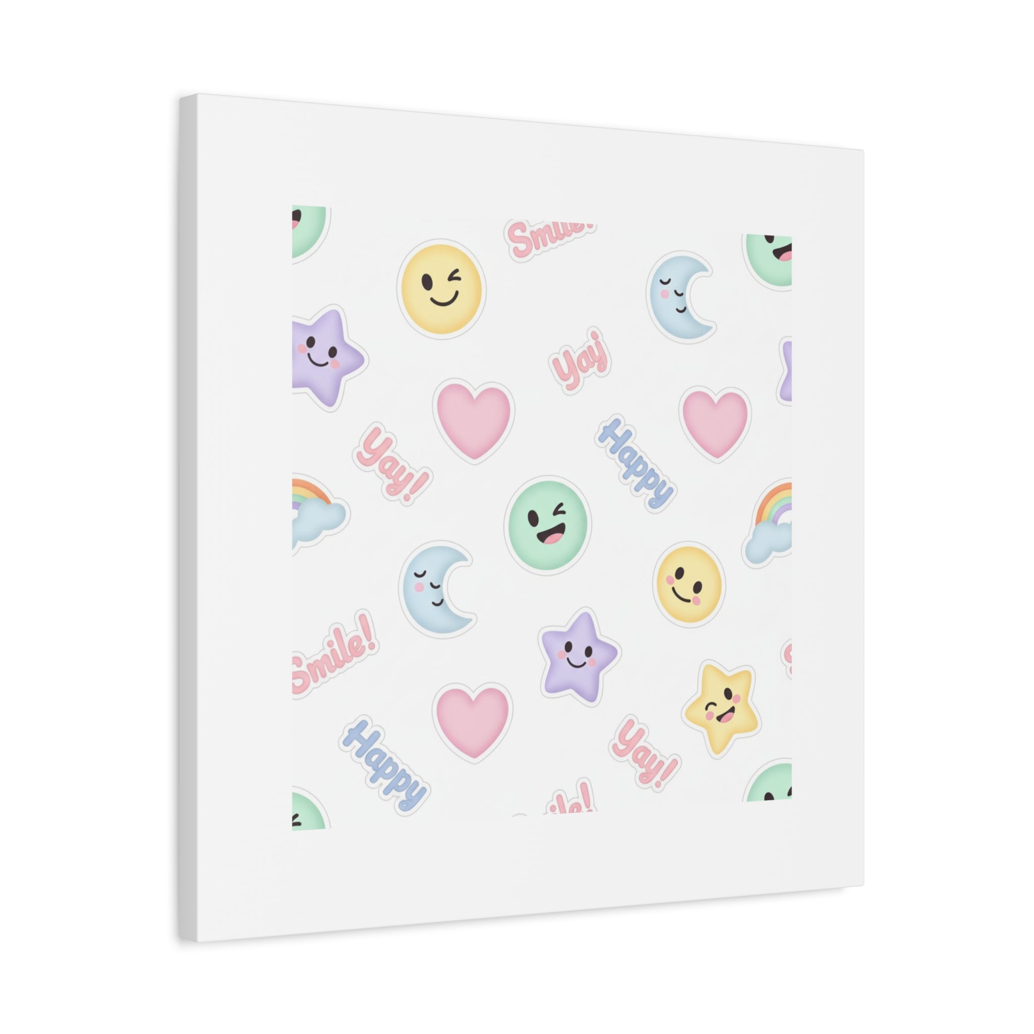Hand-Drawn Emoticon Pattern Canvas | Cute Emoji Sticker Pastel Print