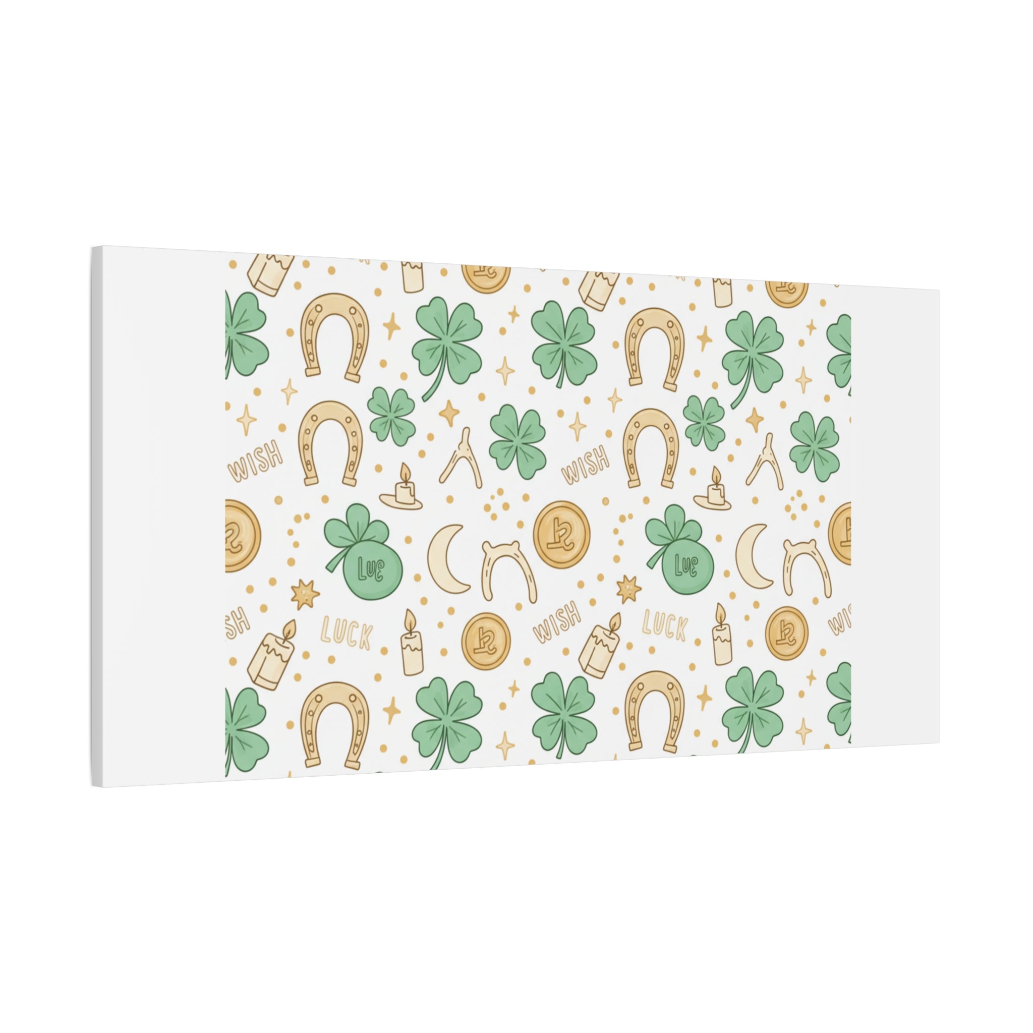 Lucky Charm Sticker Pattern Canvas, Mint Gold Talisman Print