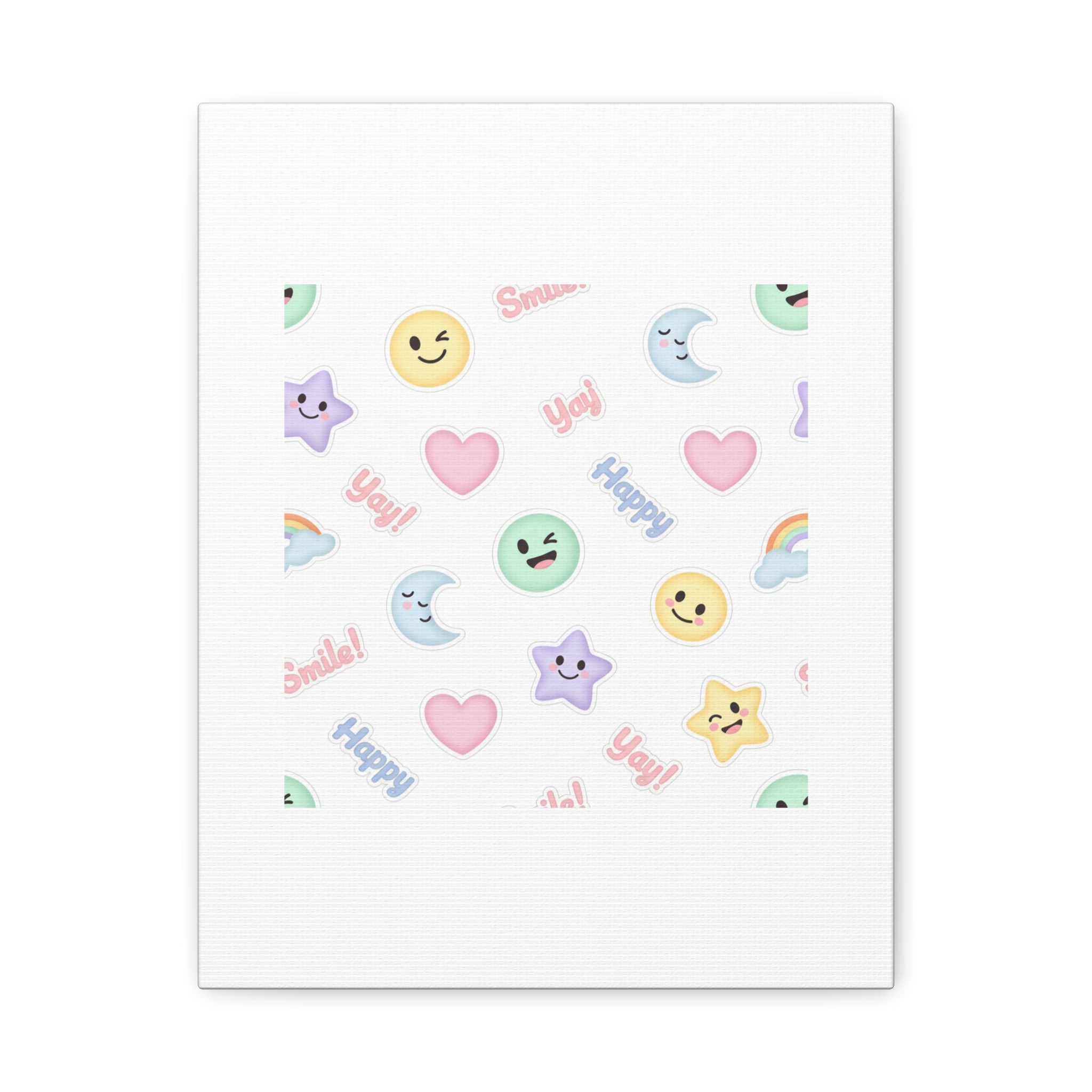 Hand-Drawn Emoticon Pattern Canvas | Cute Emoji Sticker Pastel Print