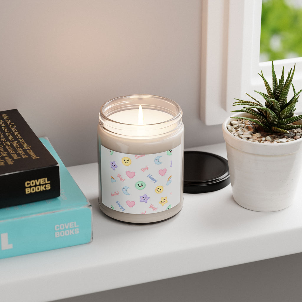 Cute Emoticon Pattern Soy Candle | Pastel Sticker Emoji Repeat