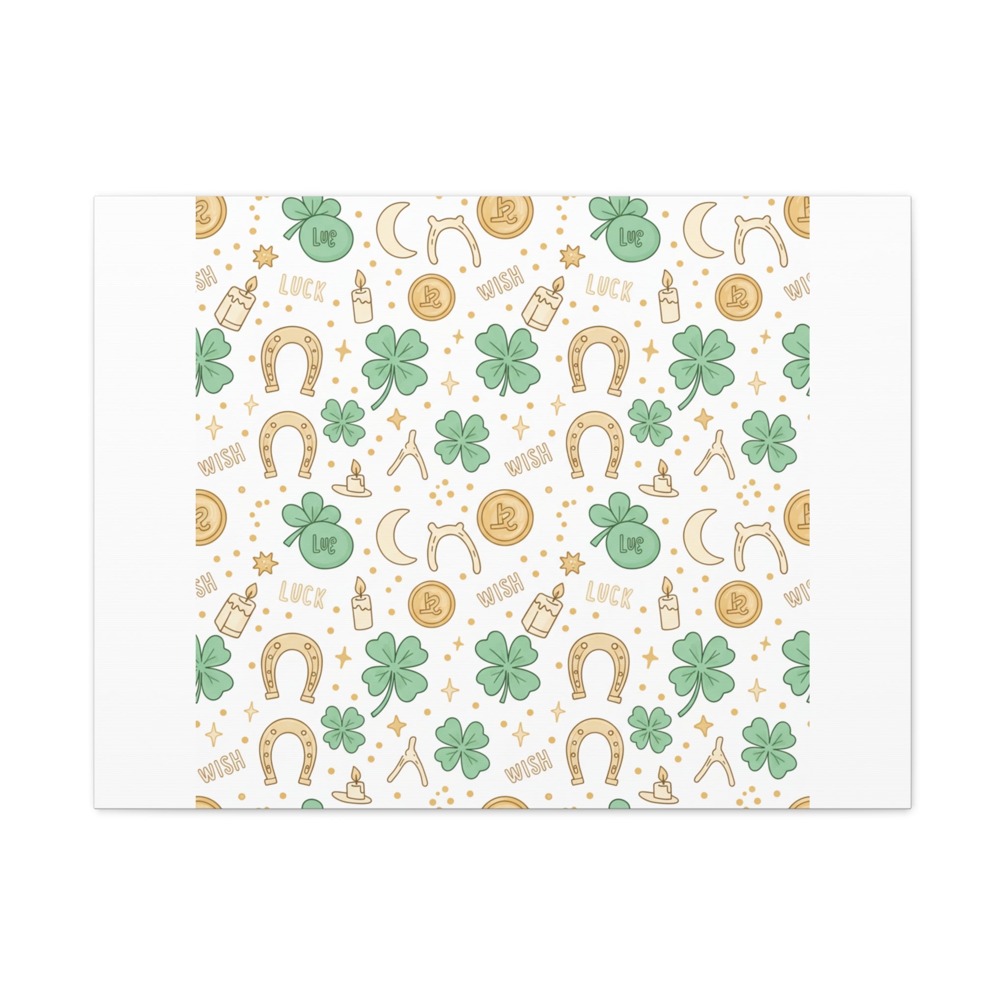 Lucky Charm Sticker Pattern Canvas, Mint Gold Talisman Print