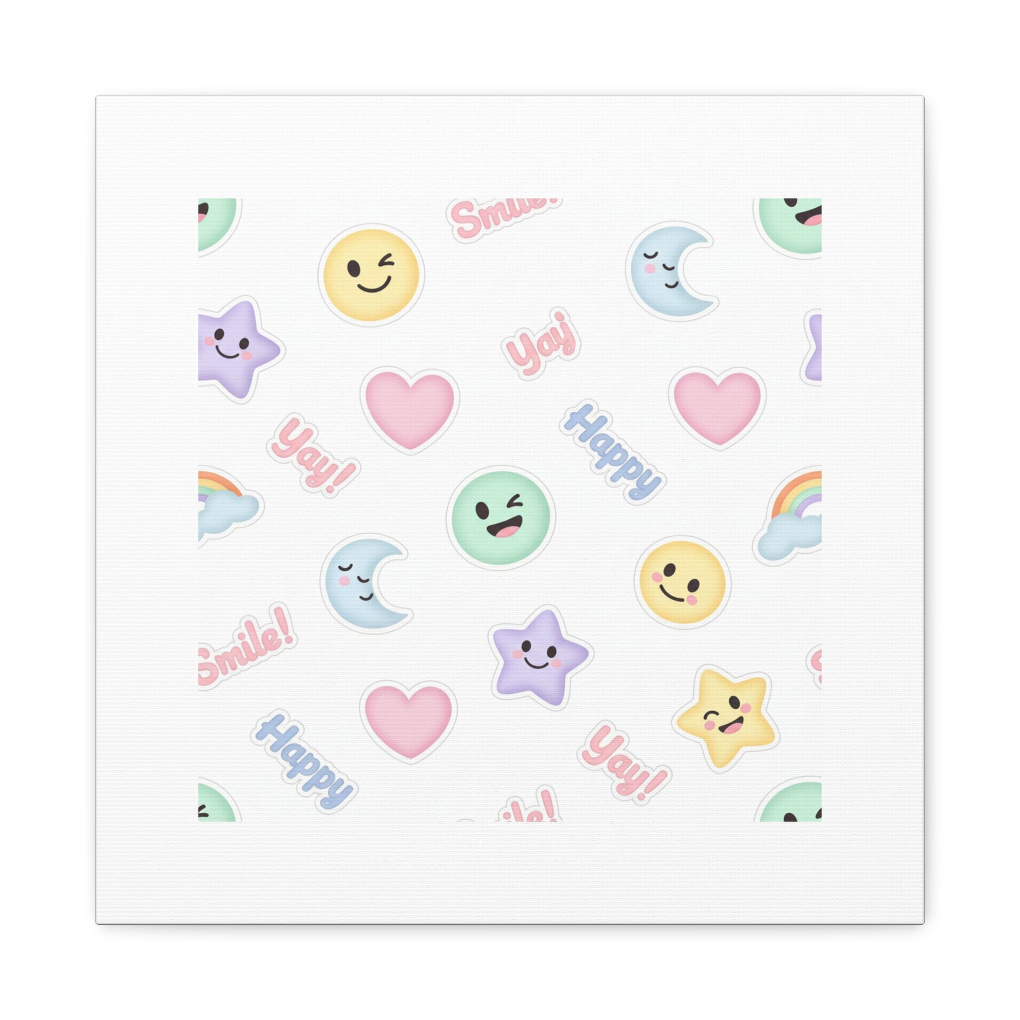 Hand-Drawn Emoticon Pattern Canvas | Cute Emoji Sticker Pastel Print