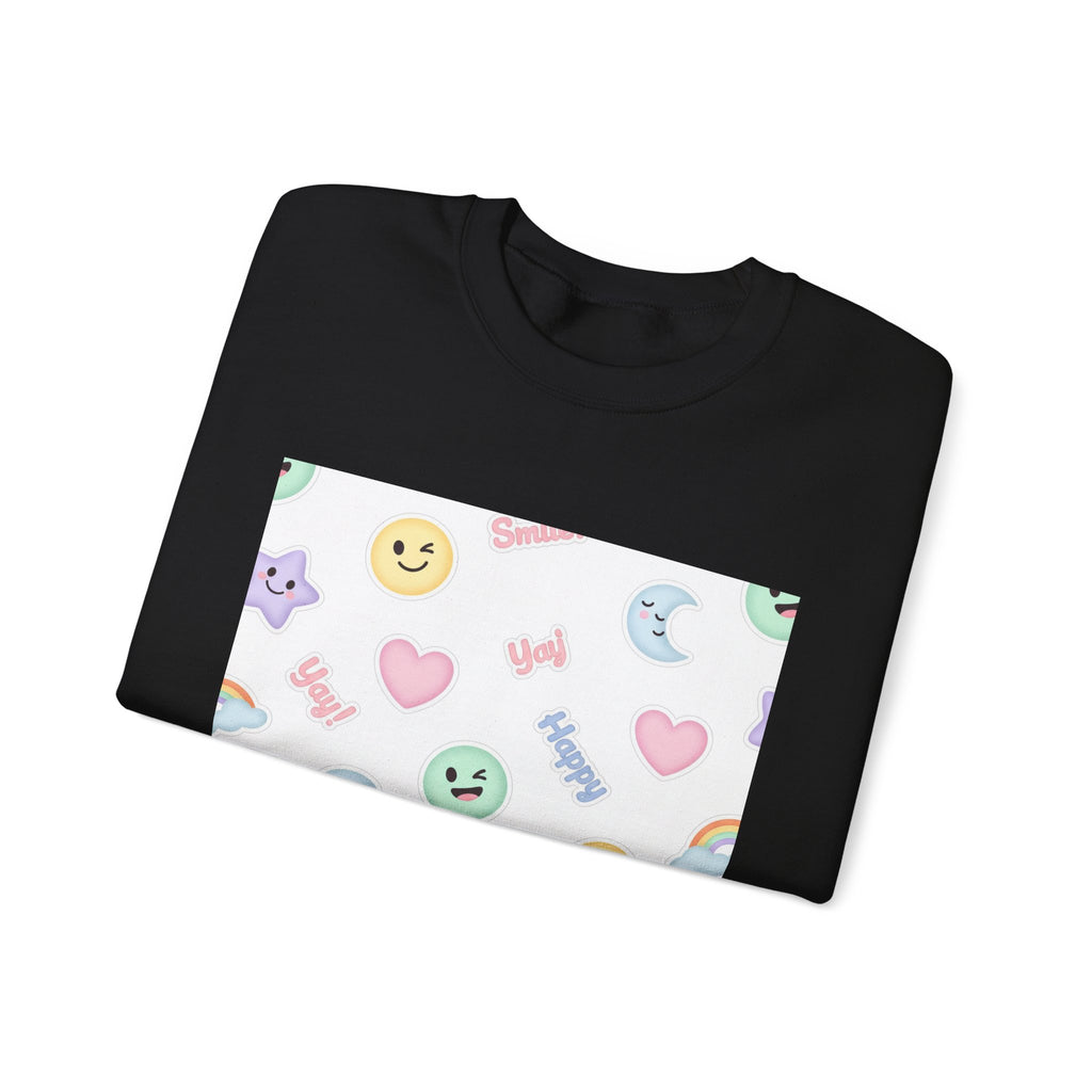 Hand-Drawn Emoticon Pattern Crewneck, pastel sticker emoji repeat print | cute emoticon