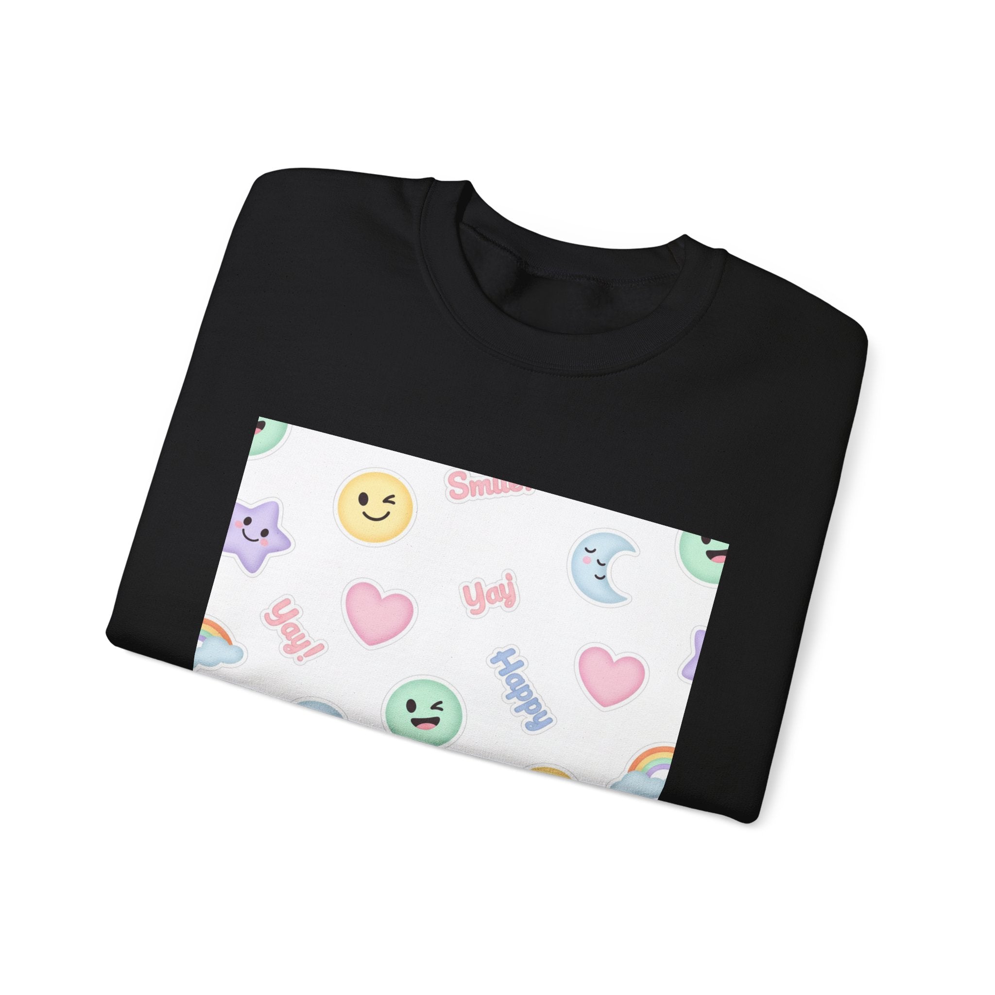 Hand-Drawn Emoticon Pattern Crewneck, pastel sticker emoji repeat print | cute emoticon