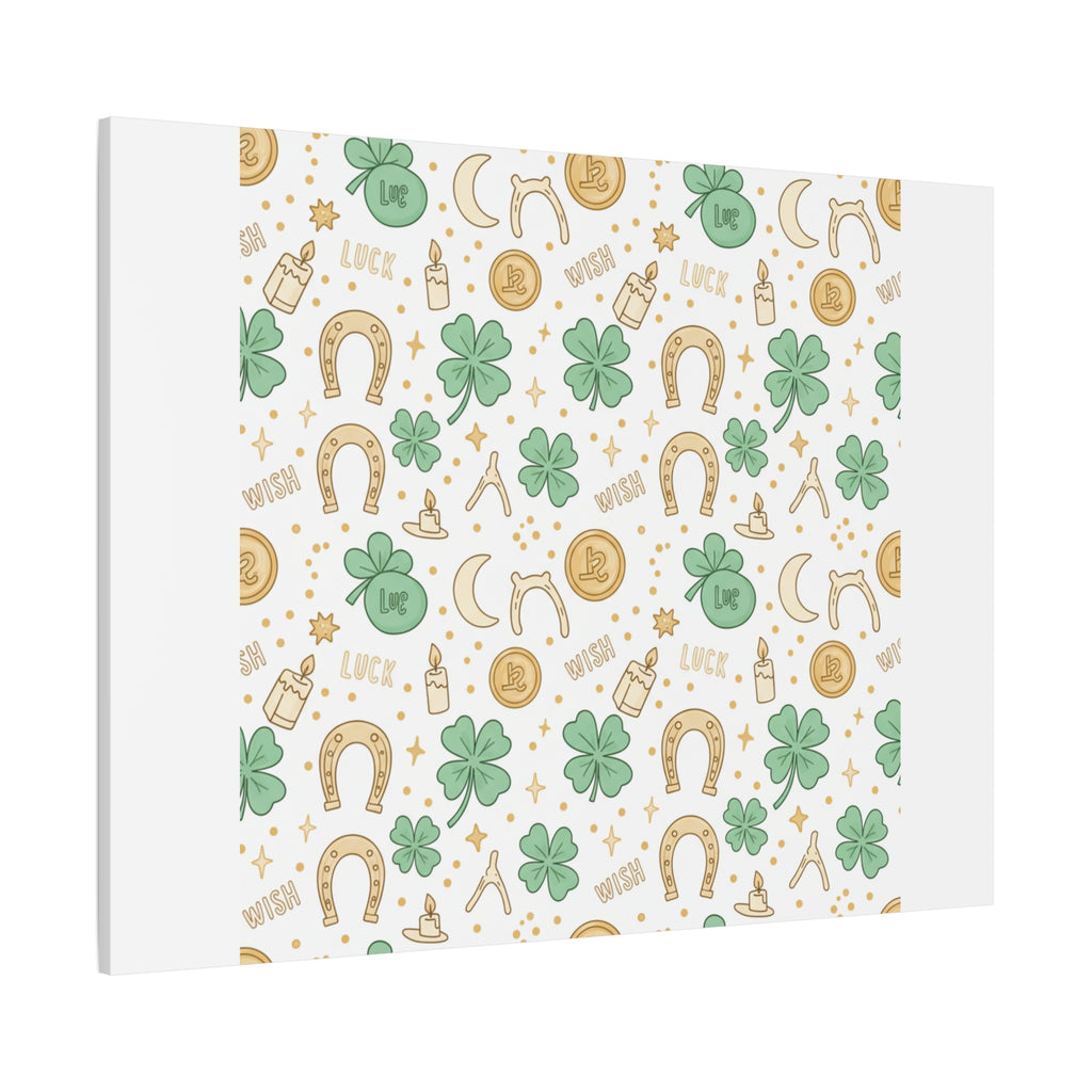 Lucky Charm Sticker Pattern Canvas, Mint Gold Talisman Print