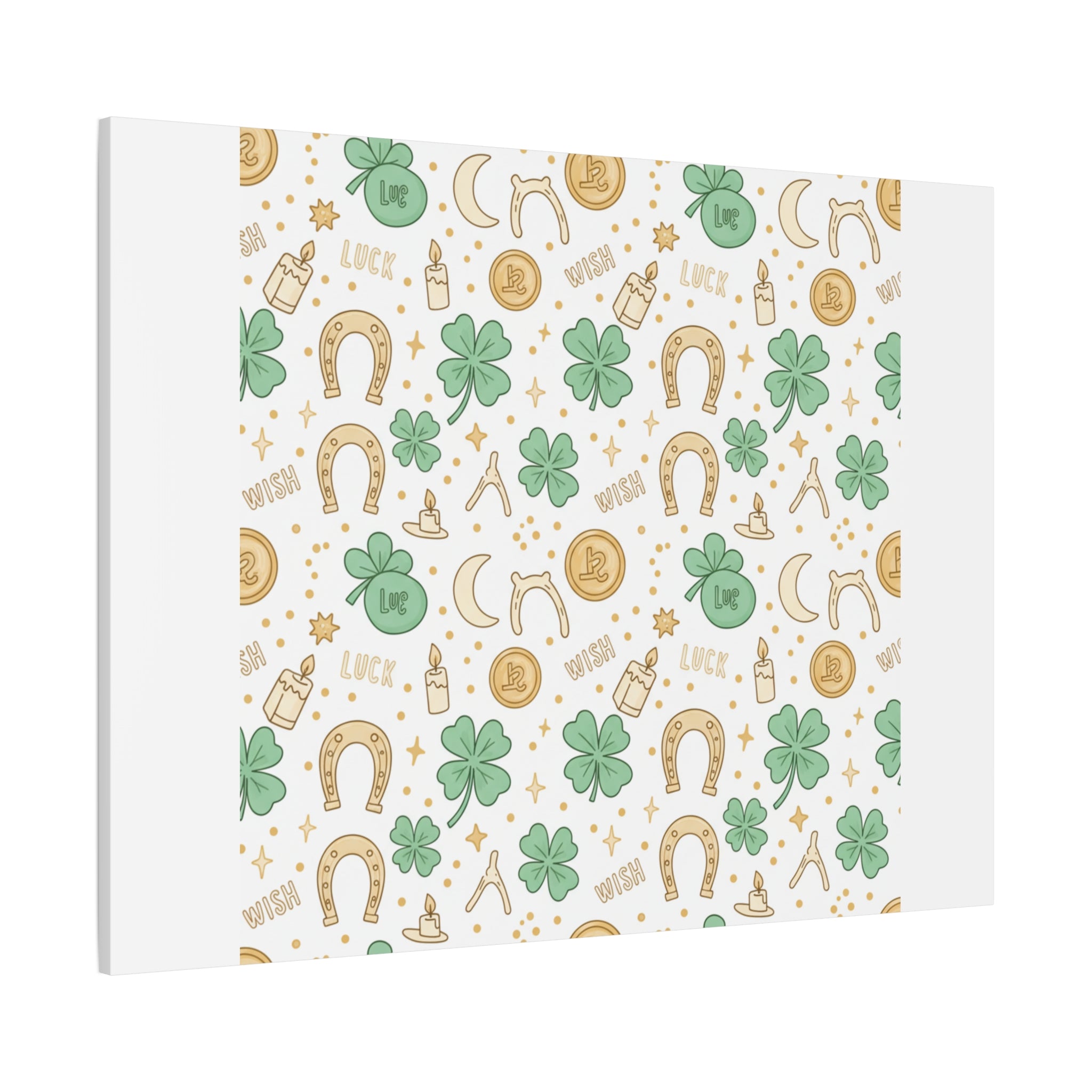 Lucky Charm Sticker Pattern Canvas, Mint Gold Talisman Print