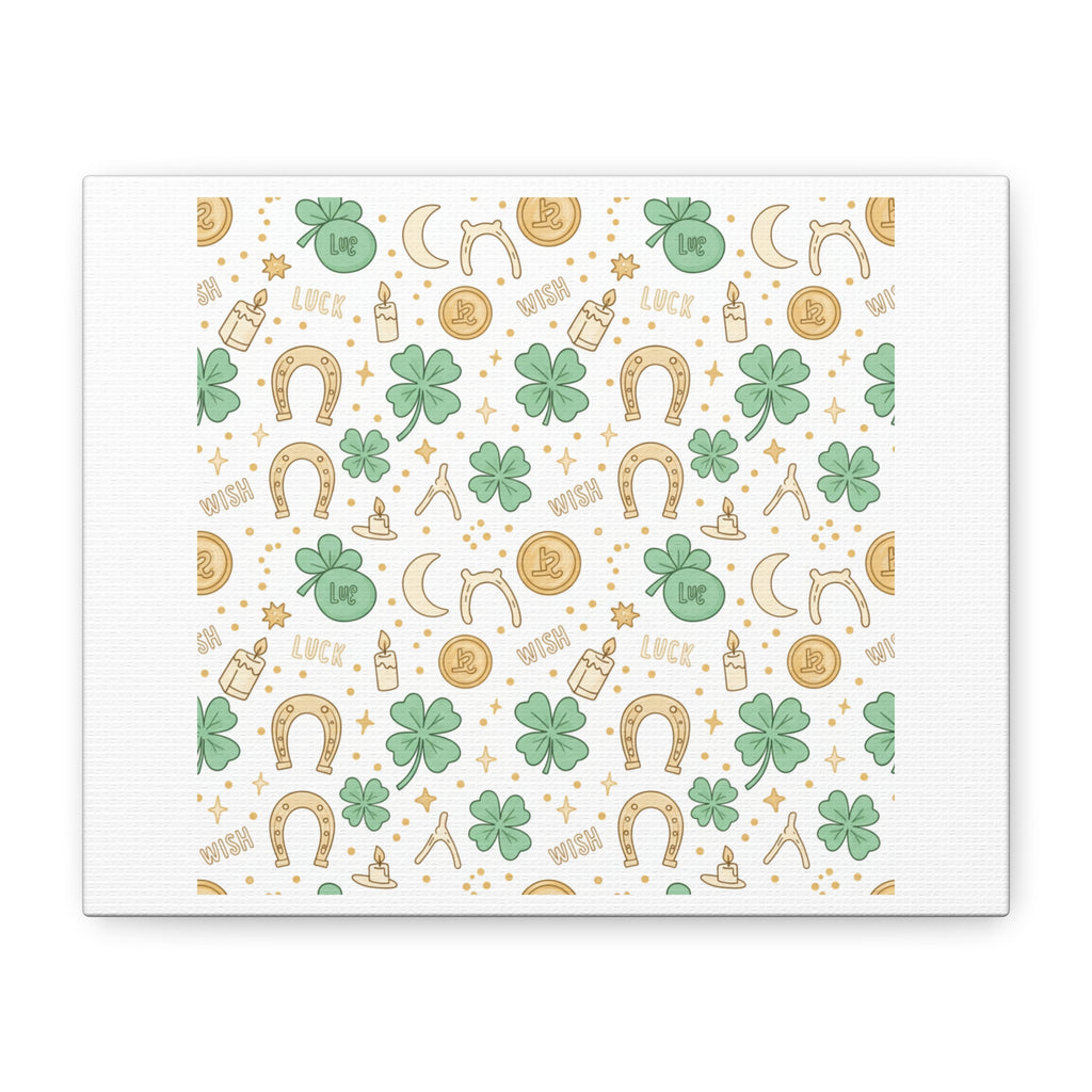 Lucky Charm Sticker Pattern Canvas, Mint Gold Talisman Print