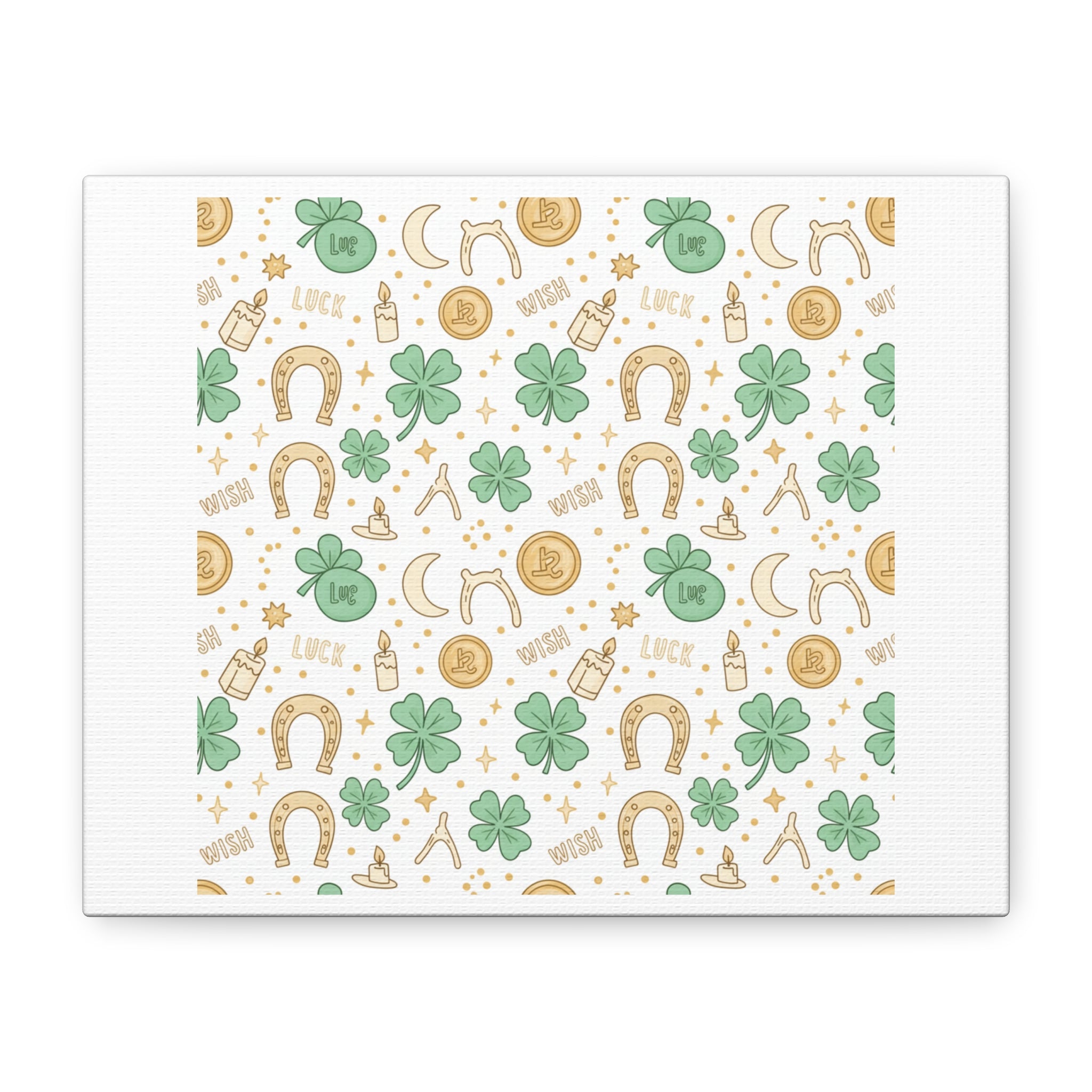 Lucky Charm Sticker Pattern Canvas, Mint Gold Talisman Print