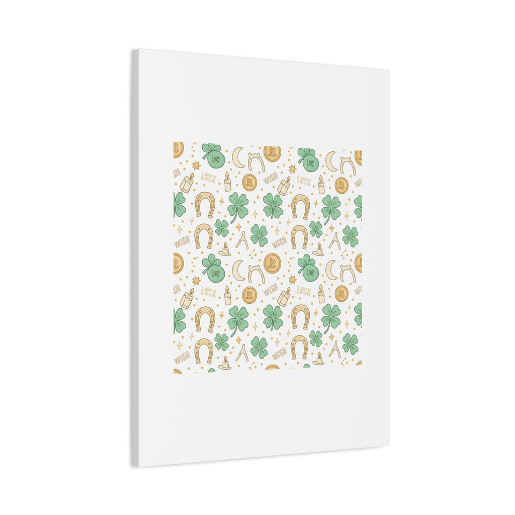 Lucky Charm Sticker Pattern Canvas, Mint Gold Talisman Print