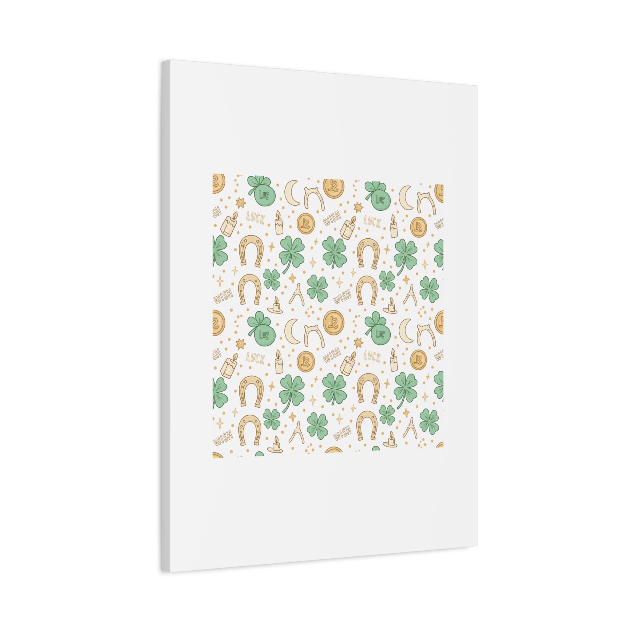 Lucky Charm Sticker Pattern Canvas, Mint Gold Talisman Print