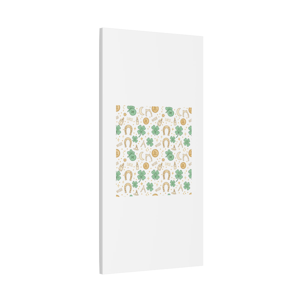 Lucky Charm Sticker Pattern Canvas, Mint Gold Talisman Print