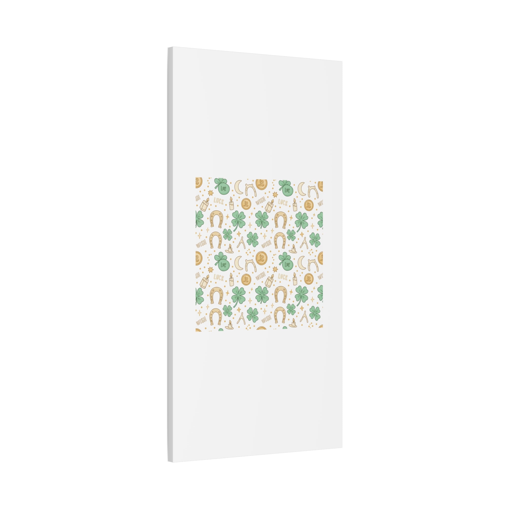 Lucky Charm Sticker Pattern Canvas, Mint Gold Talisman Print