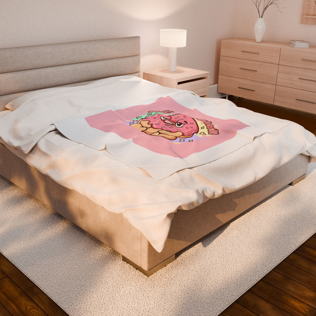 Glazed and Comforted Donut Illustration Velveteen Blanket, Food Pun Cozy