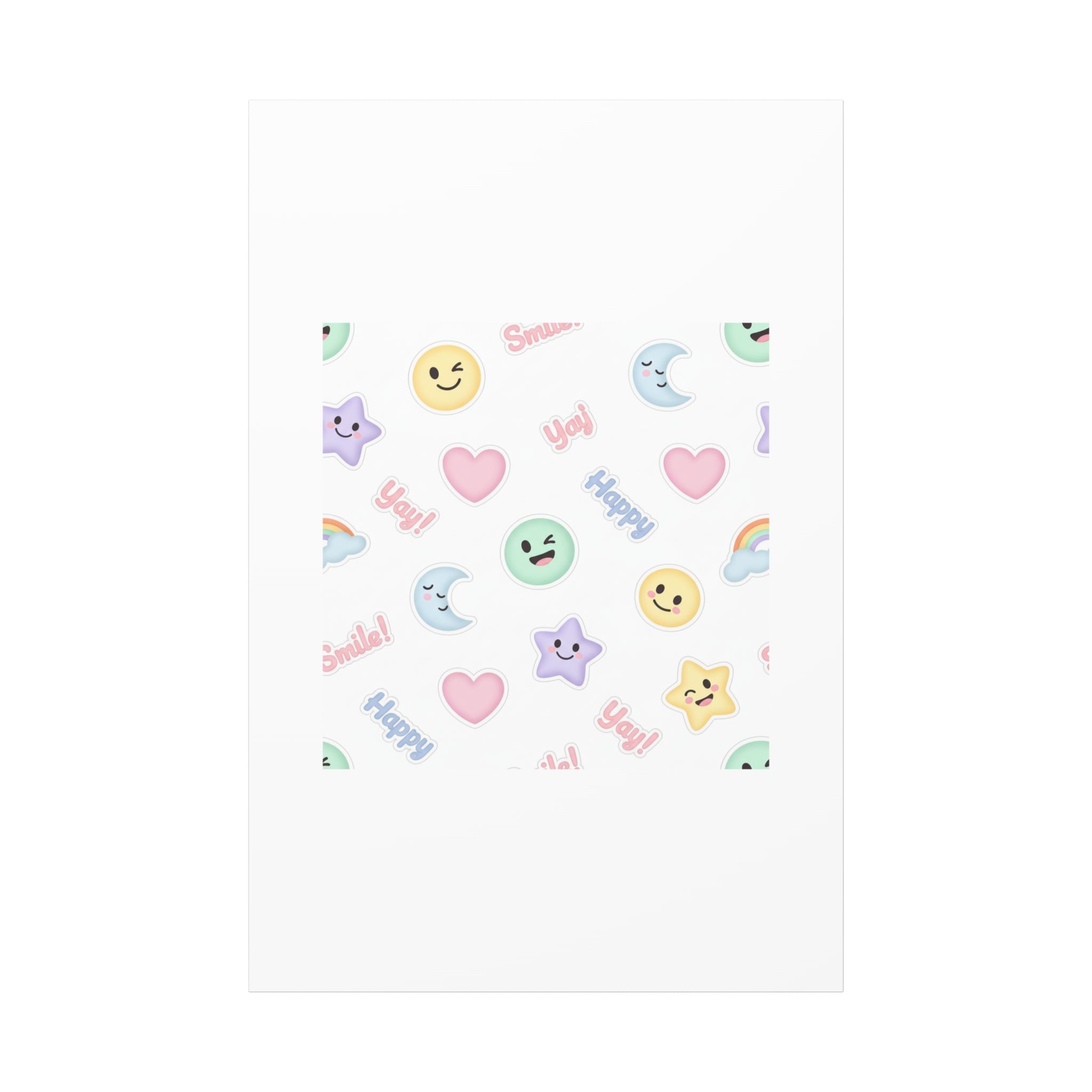 Hand-Drawn Emoticon Pattern Canvas | Cute Emoji Sticker Pastel Print