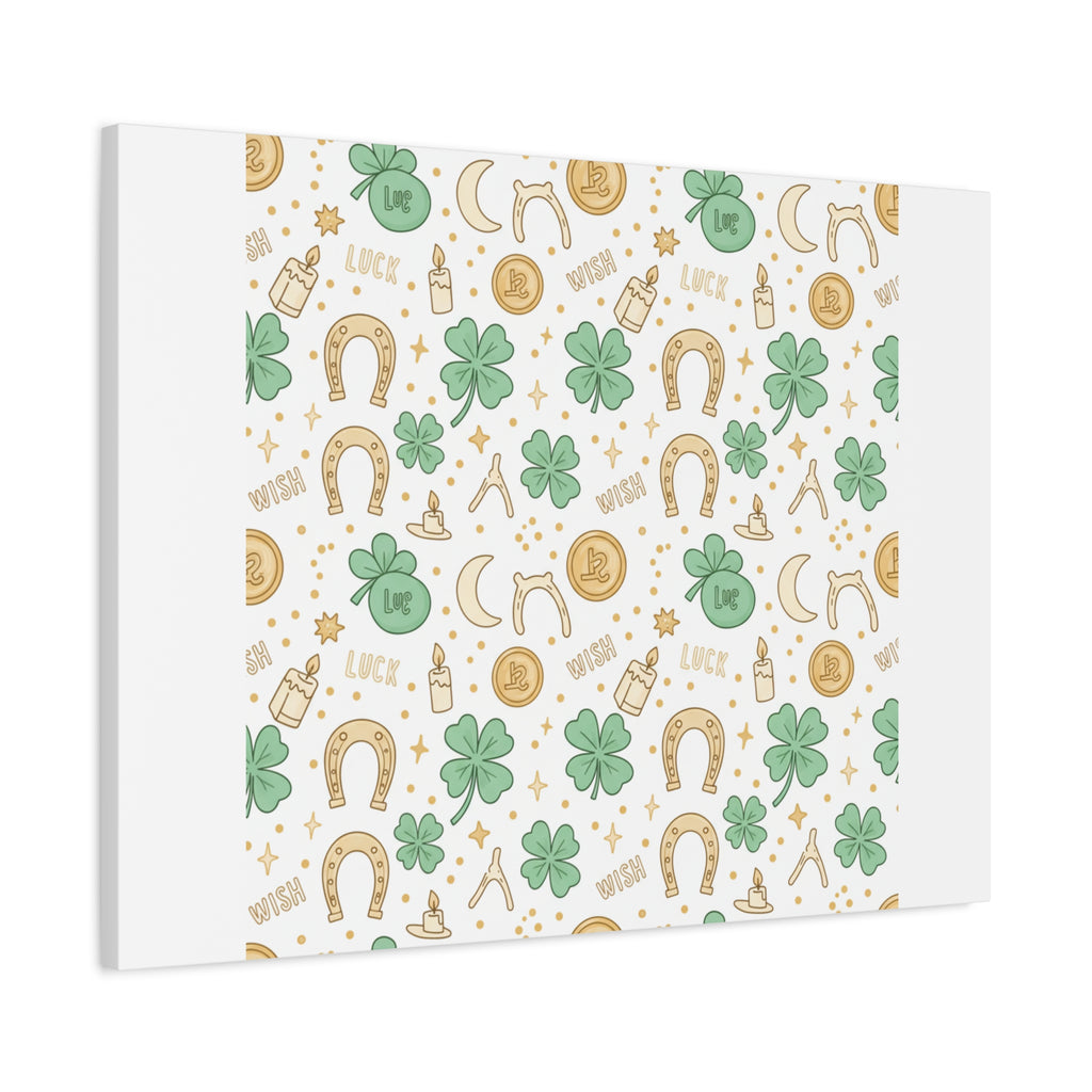 Lucky Charm Sticker Pattern Canvas, Mint Gold Talisman Print